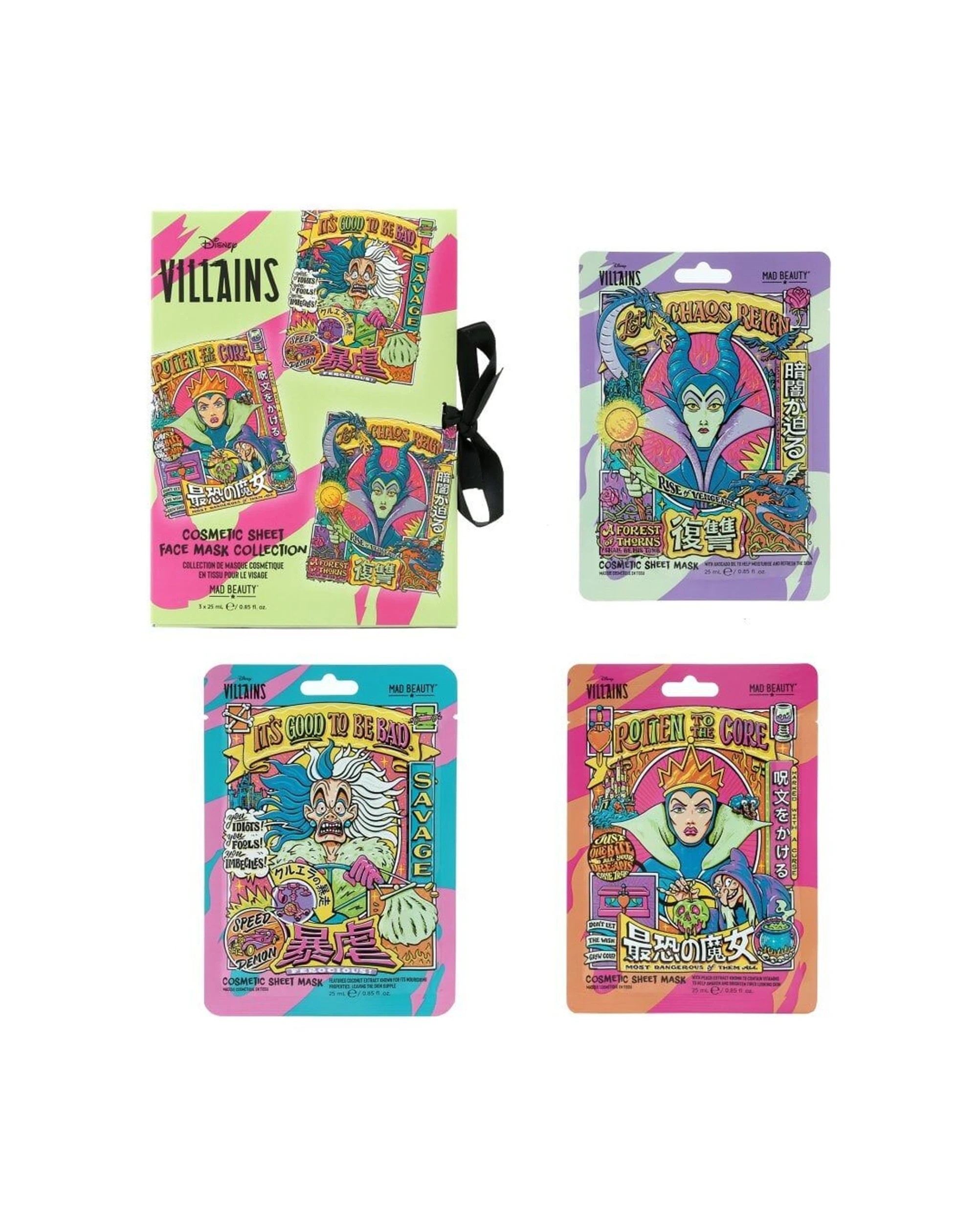 3 Disney Wicked Villains Cosmetic Sheet Mask Trio Avocado/Peach/Coconut 2PK 75ml - Multi, 3 of 7