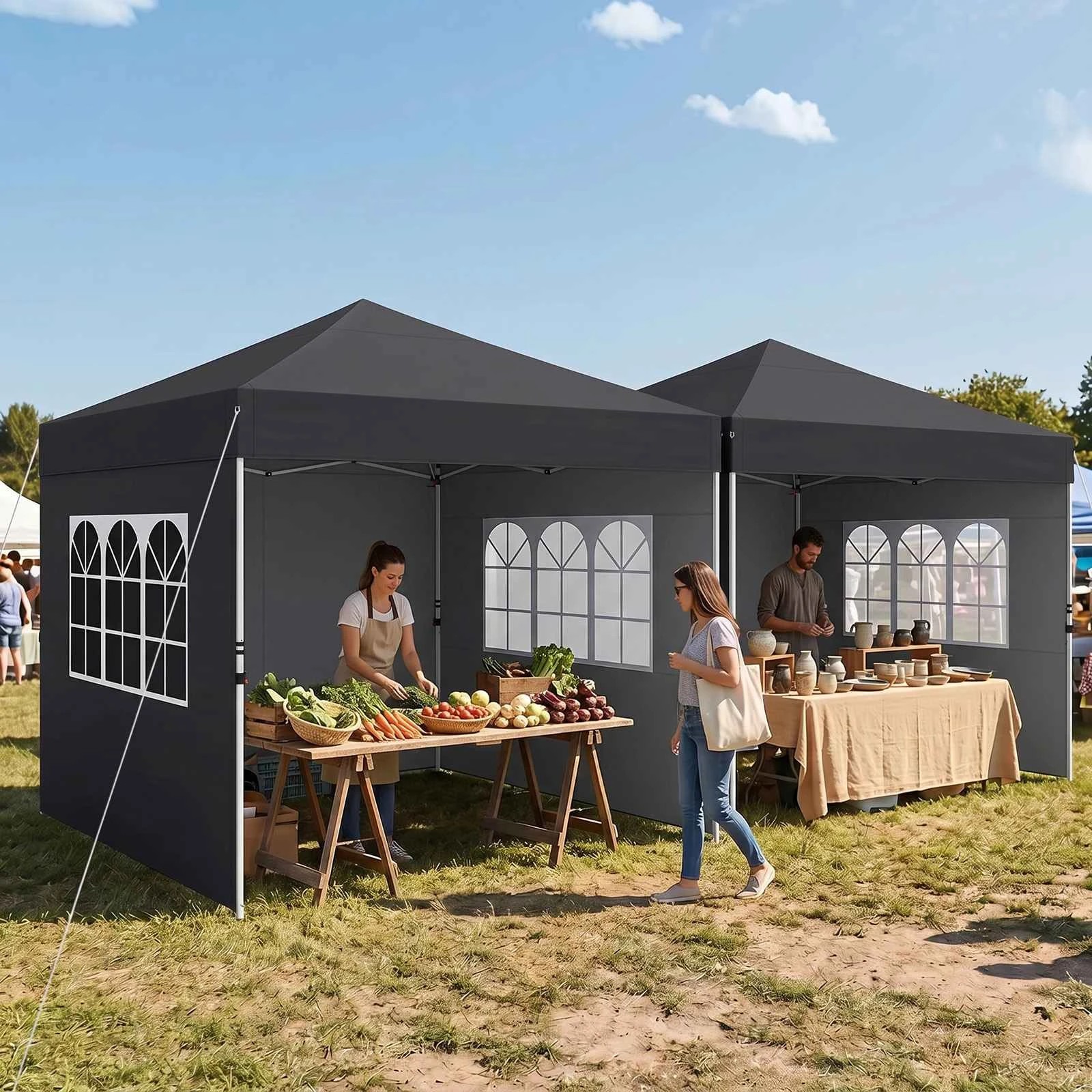 3 Costway 3x3M Pop Up Canopy Tent 4Sidewall Waterproof Shelter Adjustable Commercial Gazebo - Black, 3 of 3
