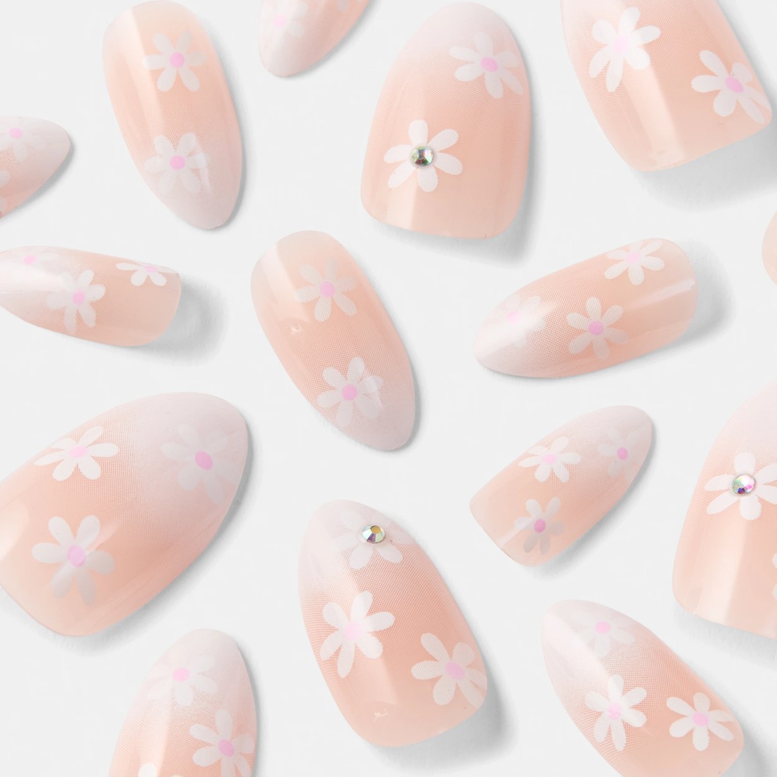 4 OXX Cosmetics 24 Pack Artificial Nails with Adhesive - Almond Shape, Flower Gems, 4 of 5