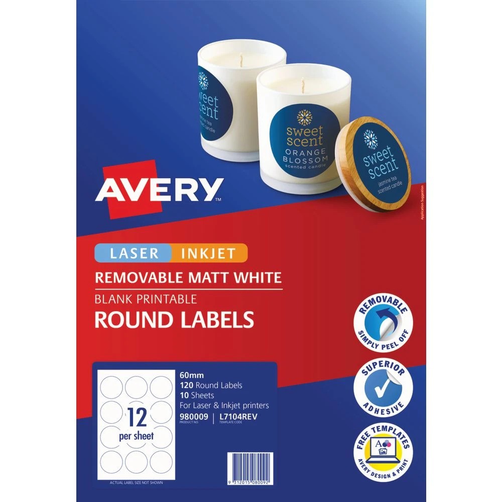 2 Avery 12UP Inkjet Laser Removable Round Labels White 10 Sheet, 2 of 6