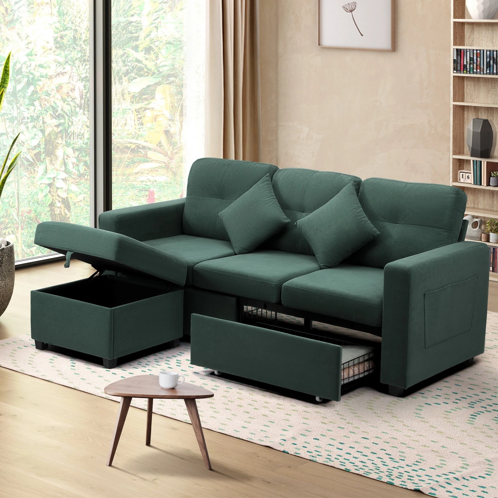 2 Oikiture 3 Seater Sofa Lounge Set Modular Couch Drawers&ottoman Velvet
 - Green, 2 of 10