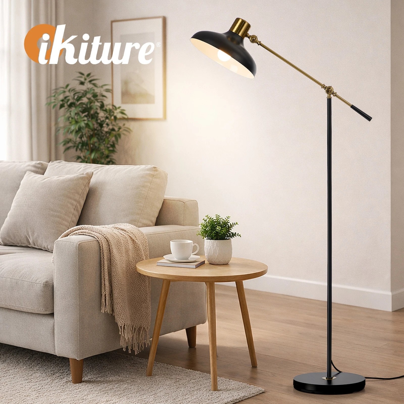8 Oikiture Floor Lamps Adjustable Height Standing Metal Frame - Black, 8 of 10