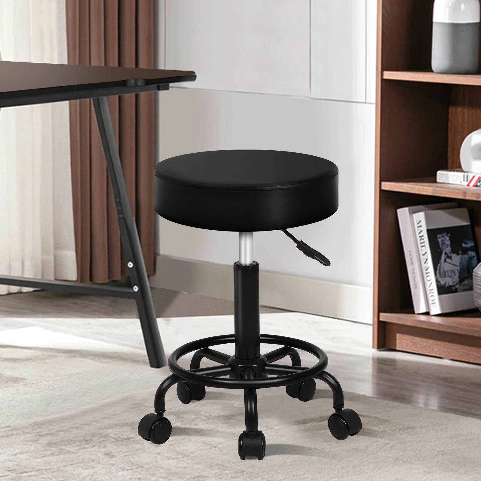 6 Alfordson 2x Salon Stool Round Swivel Barber Hair Dress Chair - All Black, 6 of 10