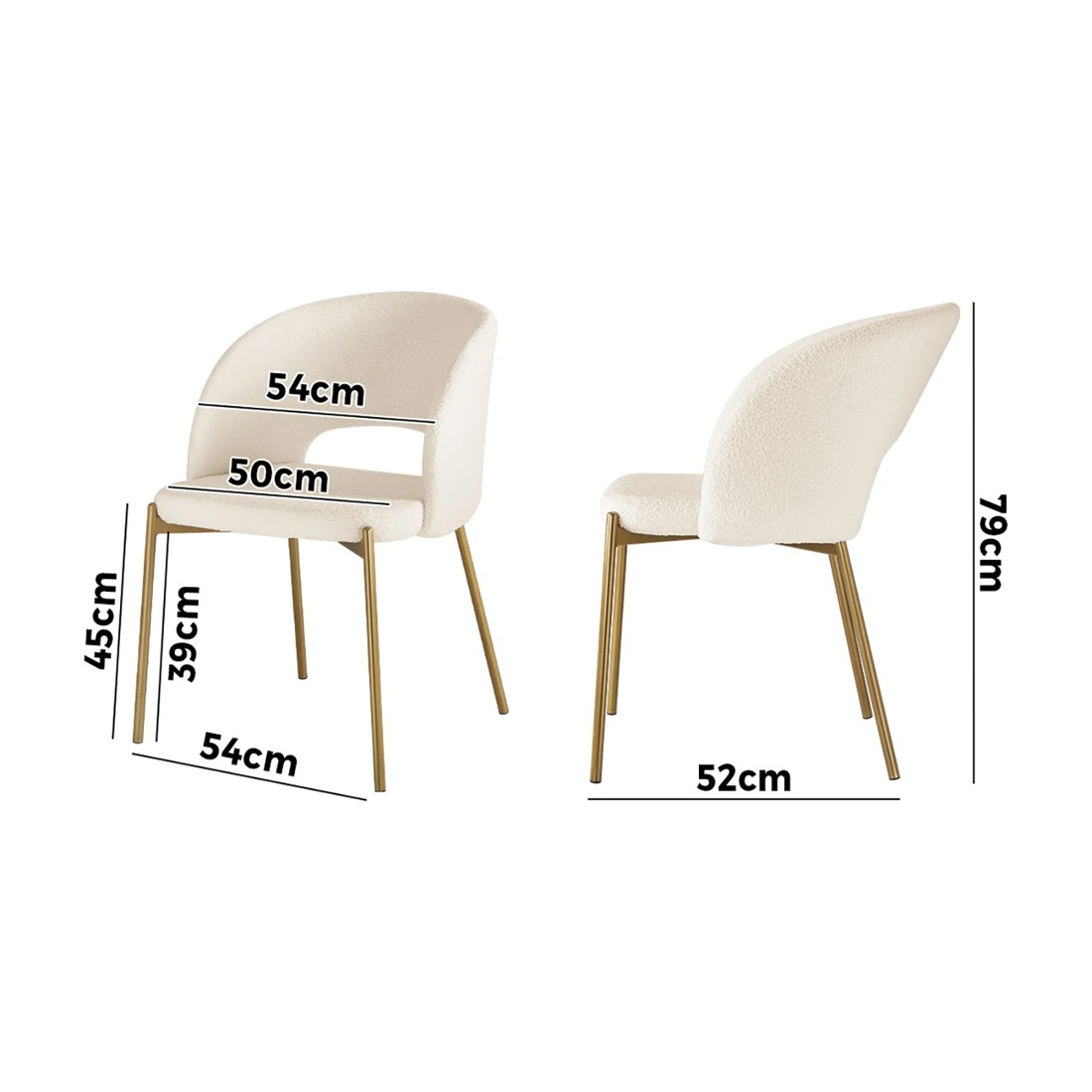9 Oikiture 2x Dining Chair Sherpa Accent Chairs Tub Armchairs Gold Metal Legs
 - White, 9 of 10
