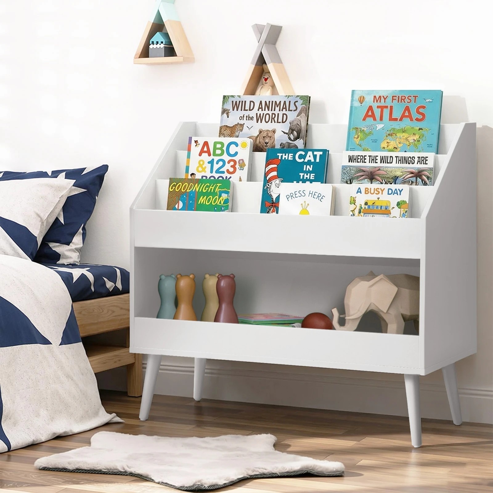 Oikiture Kids Bookshelf Children Bookcase Organiser Toy Storage Shelf ...