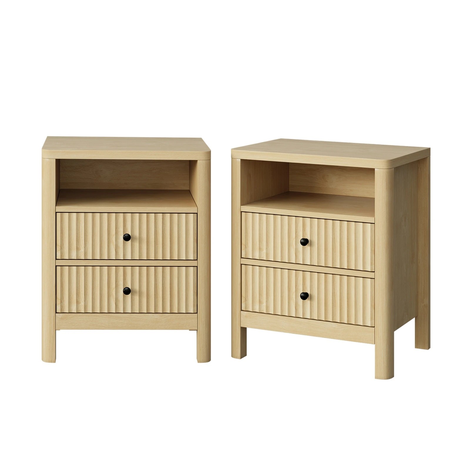 1 Oikiture 2x Bedside Table 2 Drawers Side End Table Nightstand Open Shelf - Natural, 1 of 9