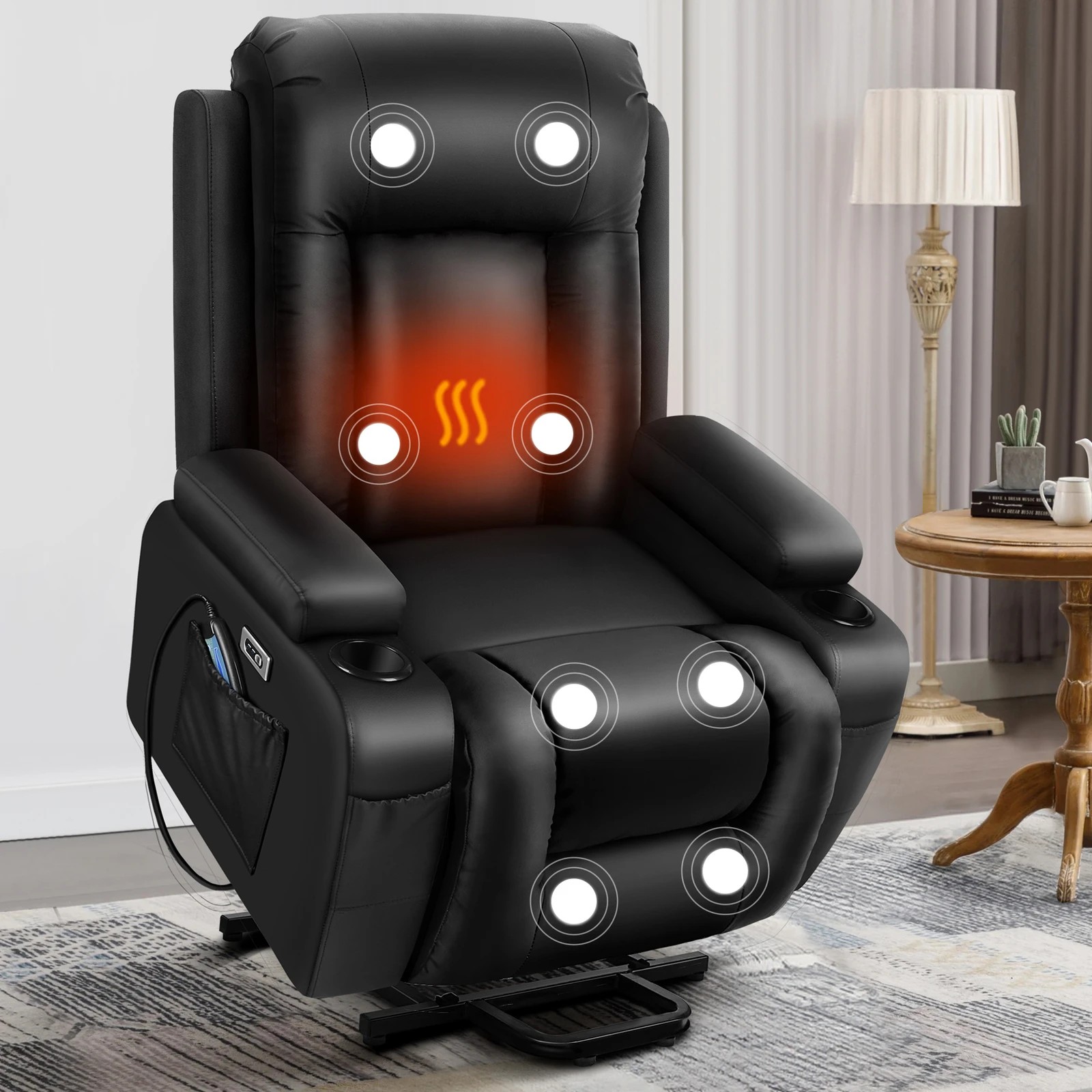 2 Alfordson Recliner Chair Electric Lift Heated Massage Armchair Lounge Sofa - Black, 2 of 9