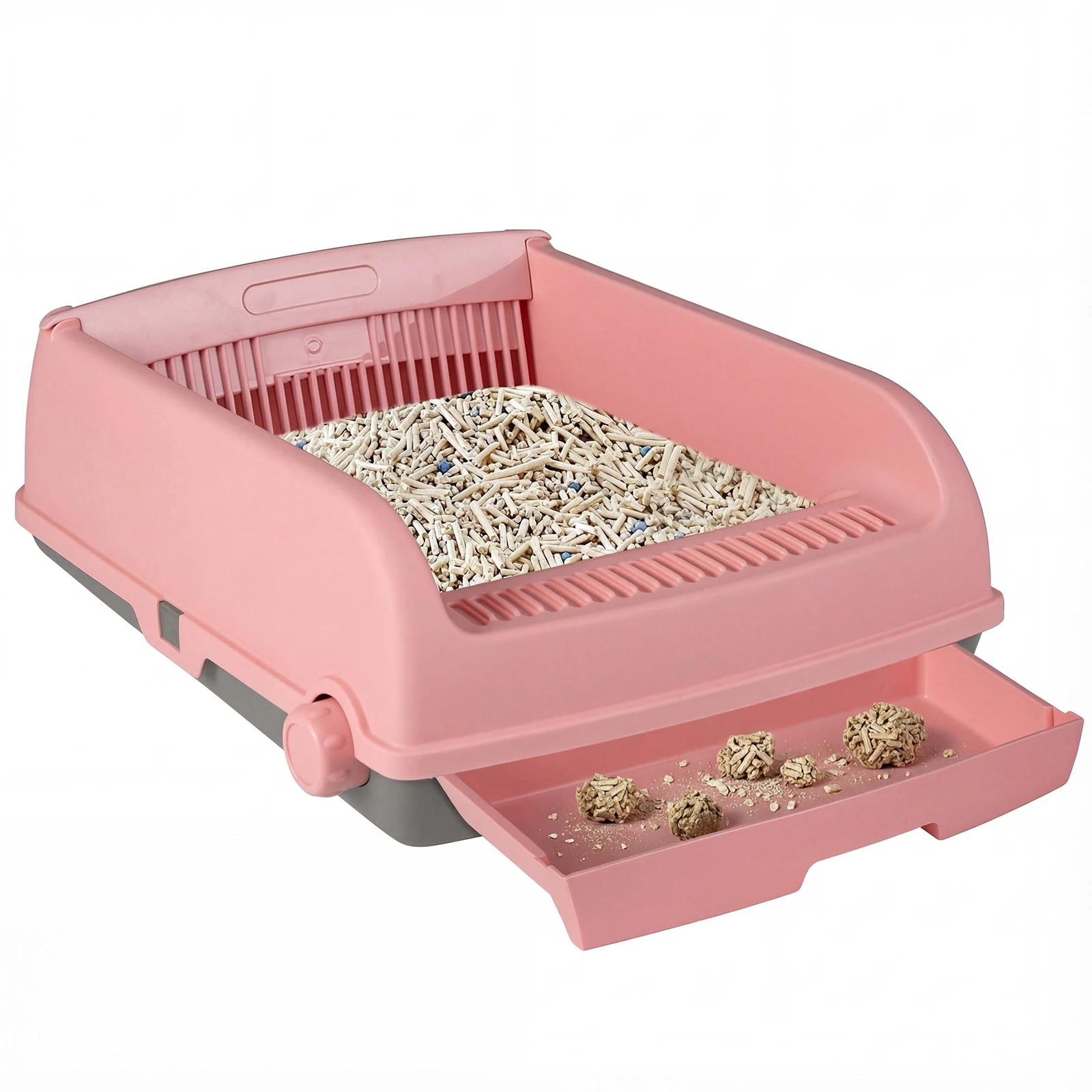 7 Costway Semi-auto Open-top Cat Litter Box Splash-proof Cat Toilet w/Sliding Scoop - Pink, 7 of 7