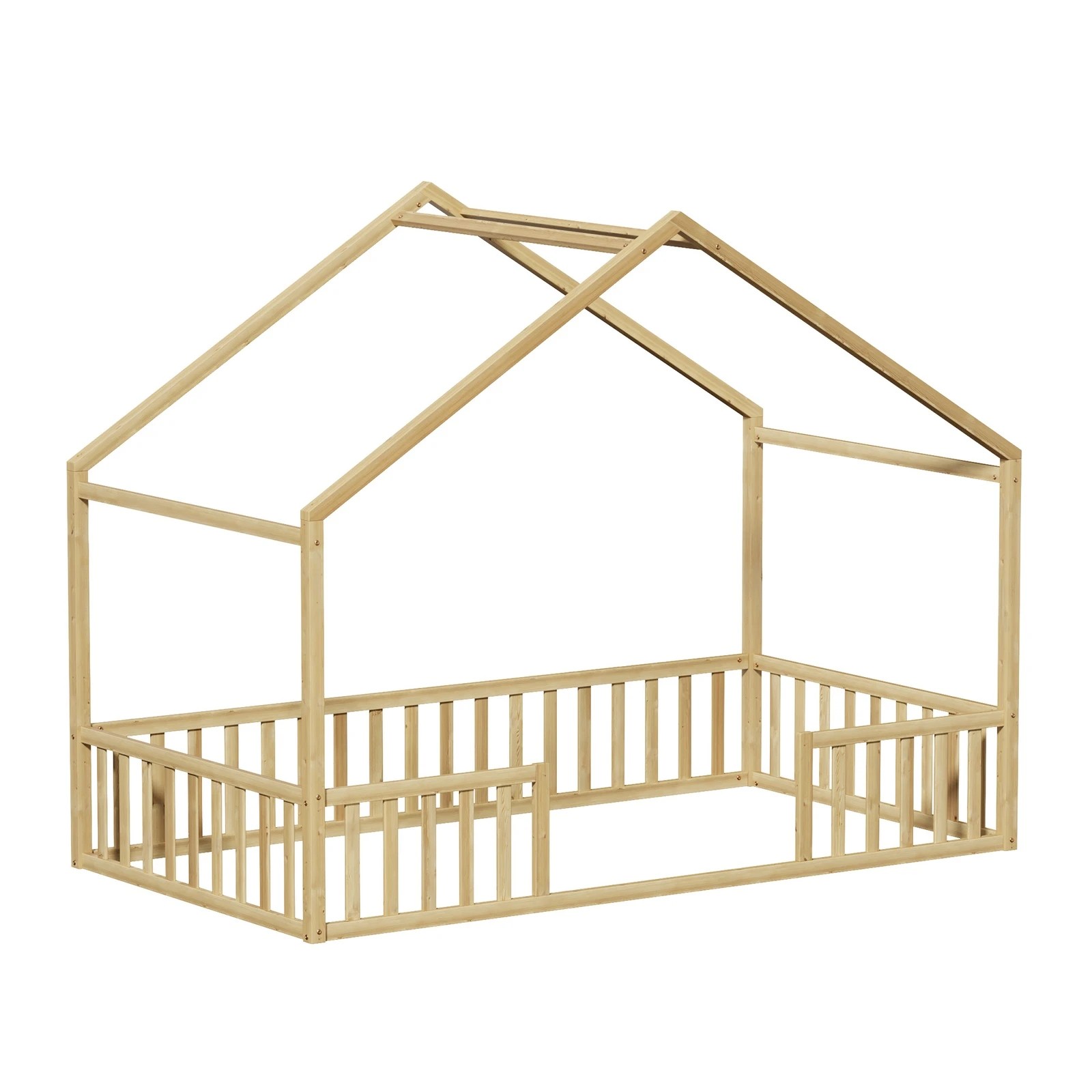 7 Oikiture King Single House Bed Kids Wooden Bed Frame - Natural, 7 of 10