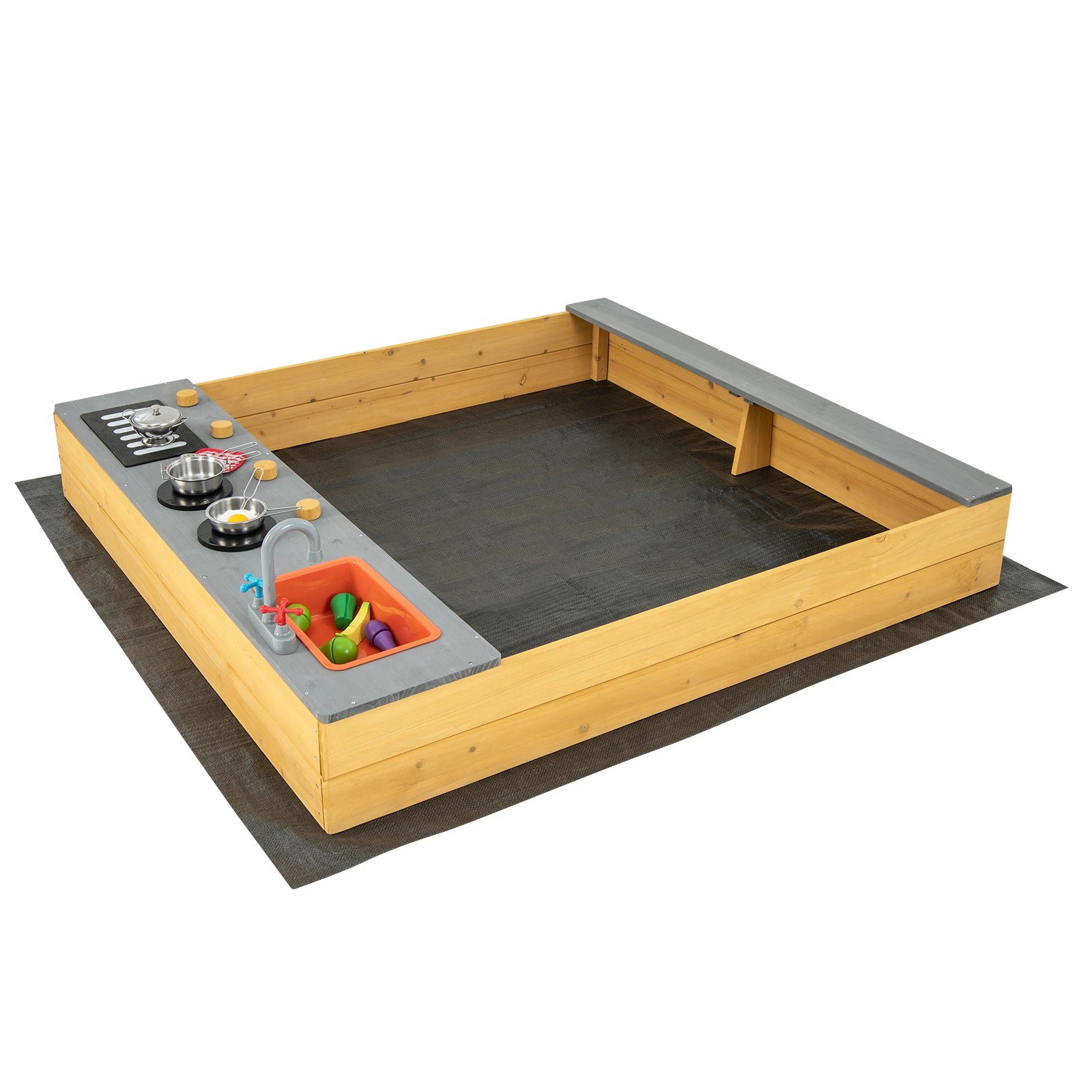 1 Costway Wooden Sandbox Garden Bed Sand Pit w/Kitchen Playset, 1 of 3