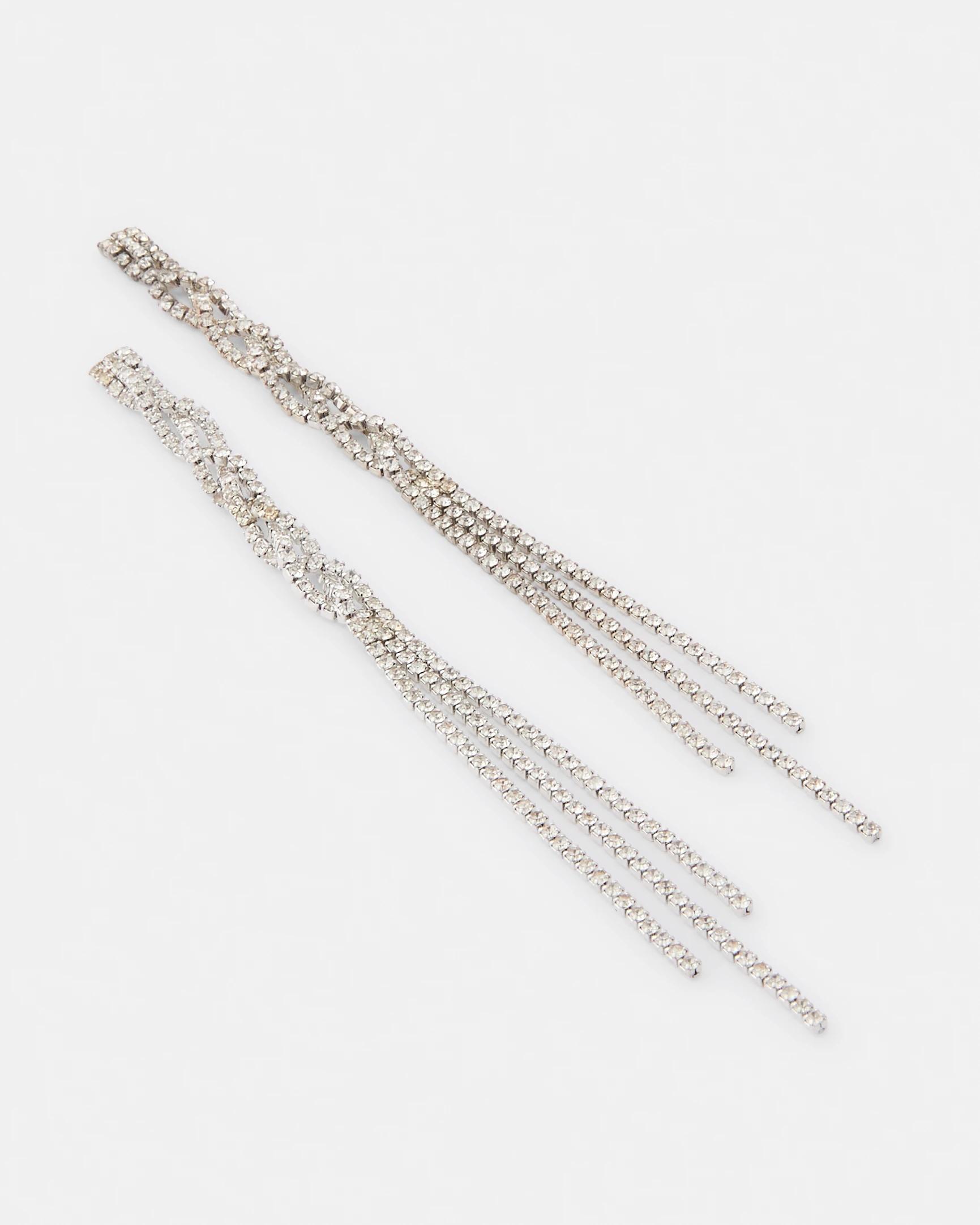 2 Twisted Diamante Drop Earrings - Silver Tone Silver, 2 of 4