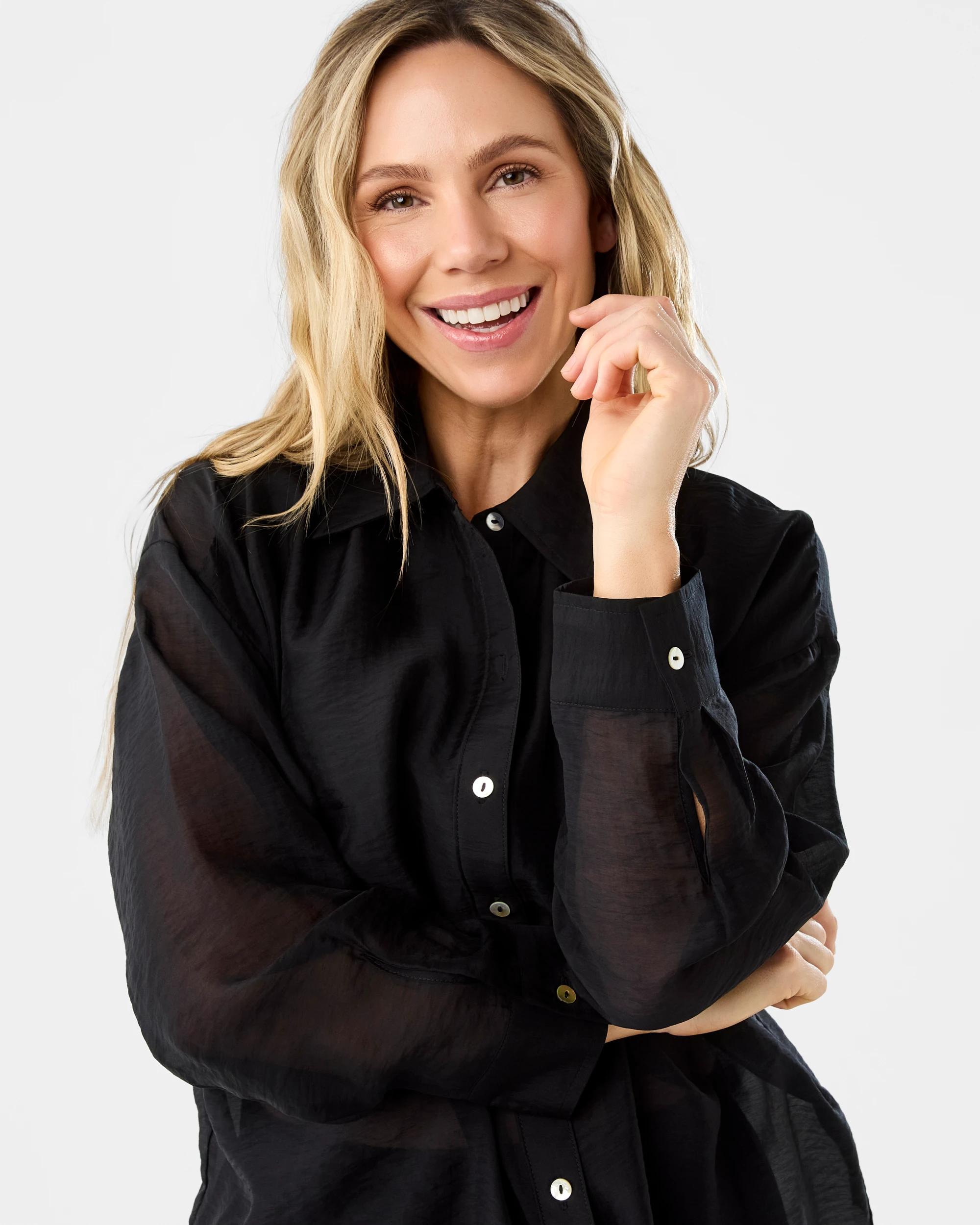 4 Long Sleeve Oversized Sheer Shirt Black, 4 of 7