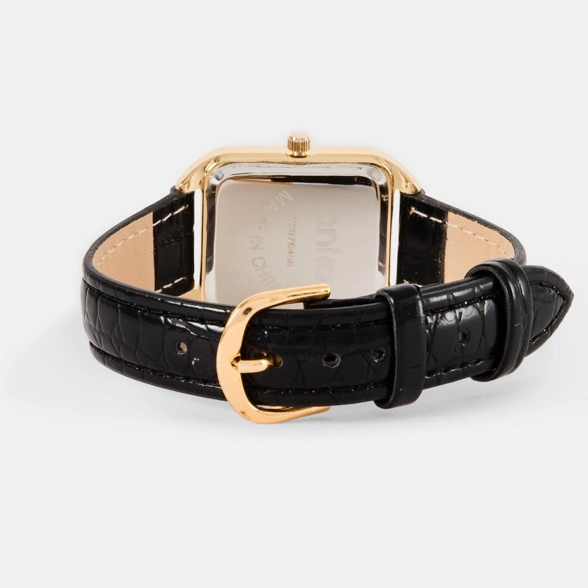 2 Womens Square PU Watch - Black and Gold Tone Black, 2 of 6