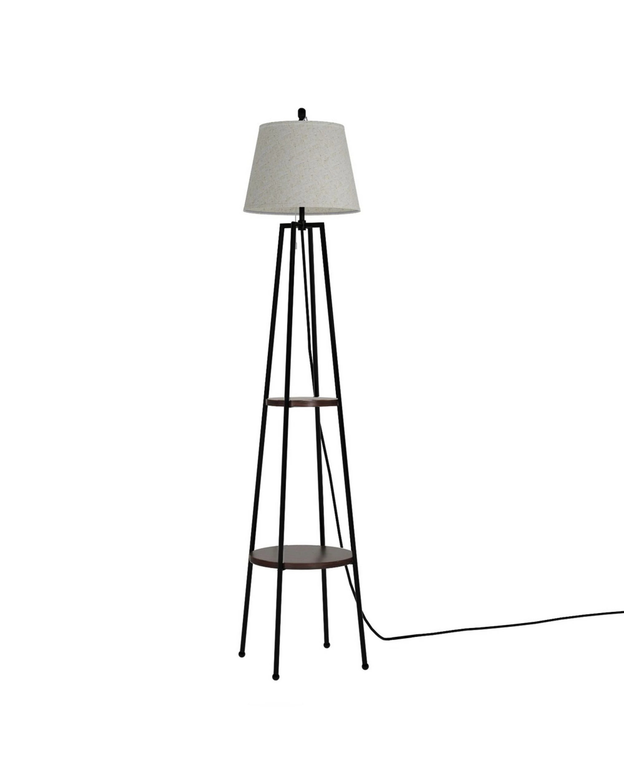 1 Artiss Floor Lamp 2 Tier Shelf Storage Light Stand Home Living Room Upright Display Space Saving - Black, 1 of 5