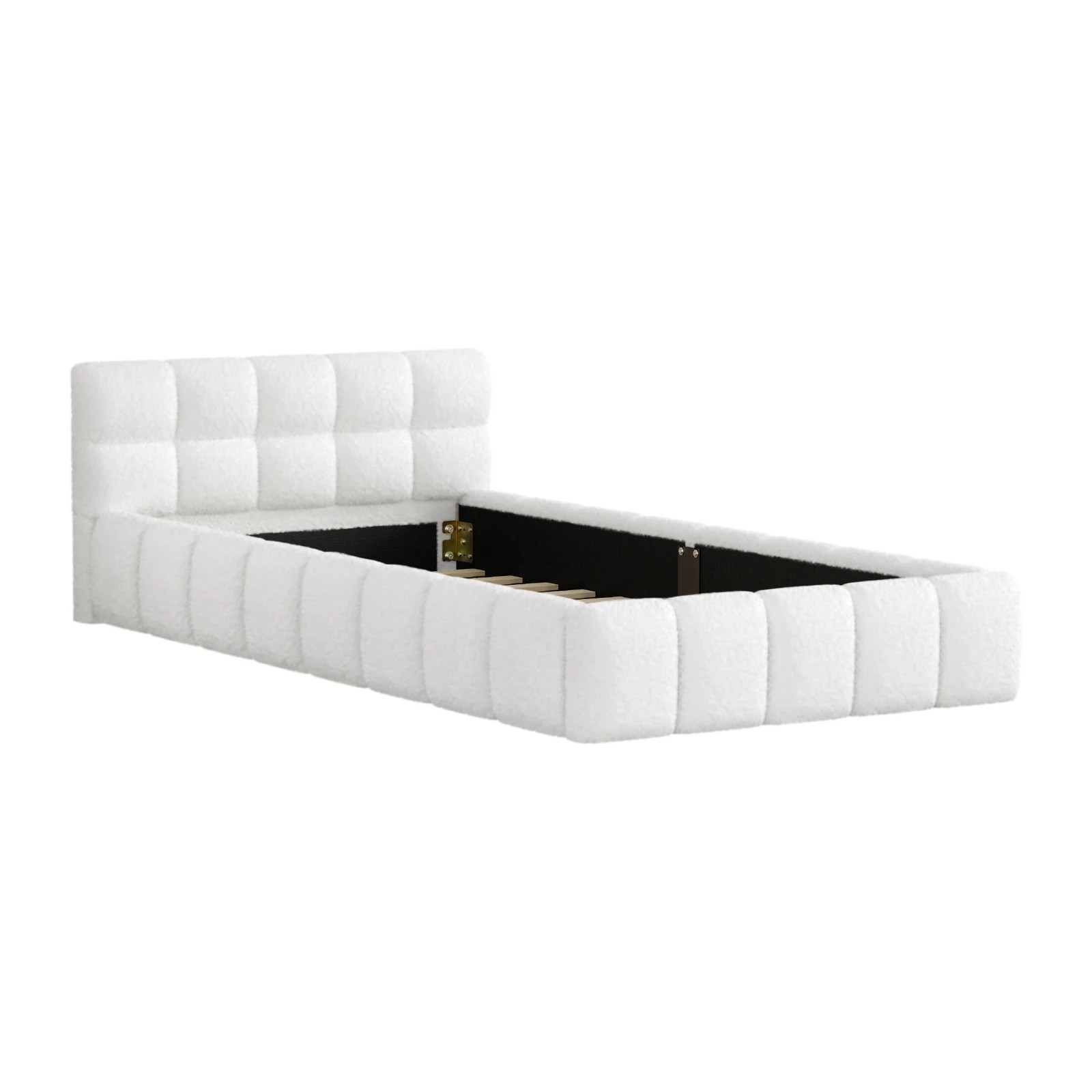 10 Alfordson Bed Frame Single Size Tufted Headboard Foundation Boucle Talmon - White, 10 of 10