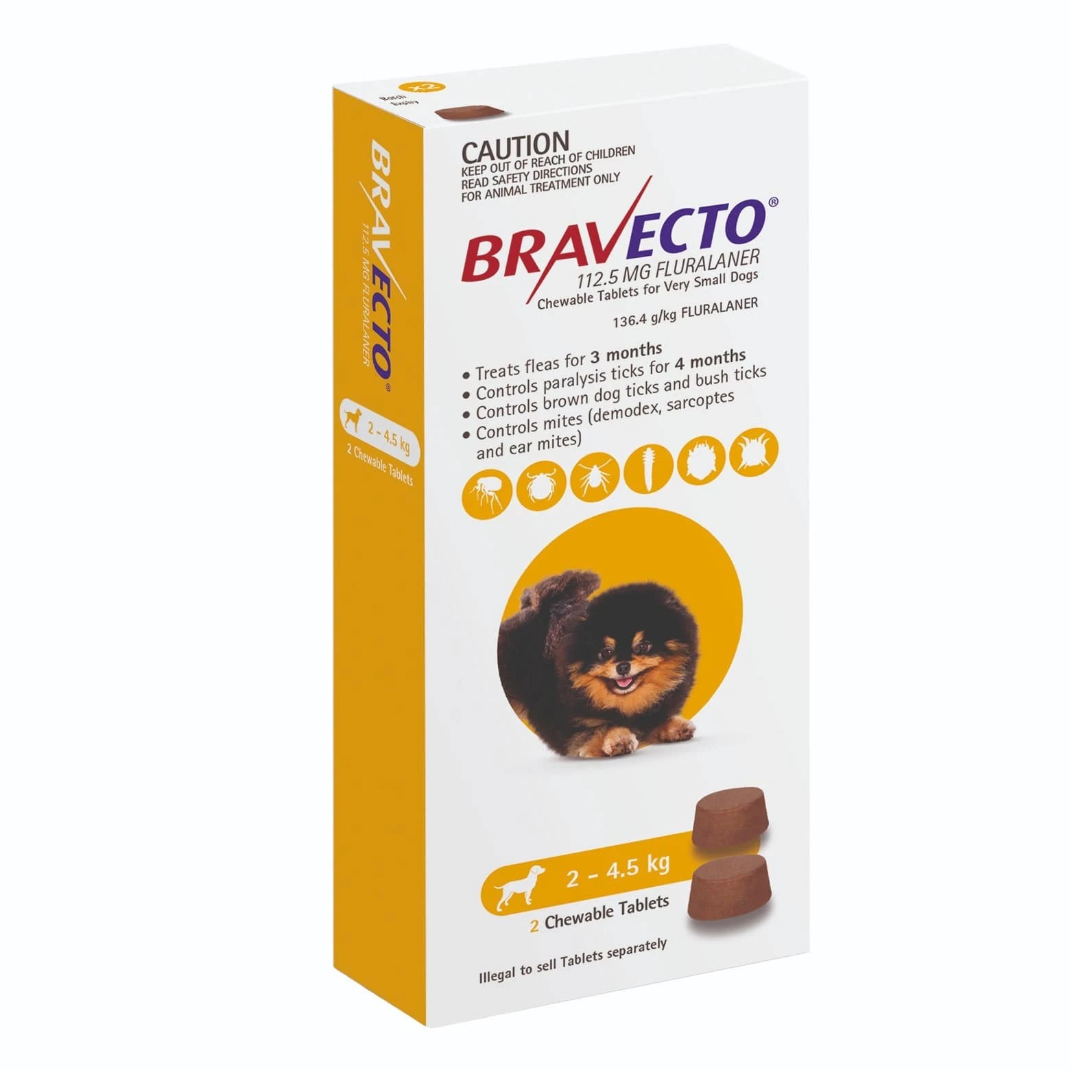 1 Bravecto For Very Small Dogs Yellow 2-4.5kg Chew - 2 Pack, 1 of 1