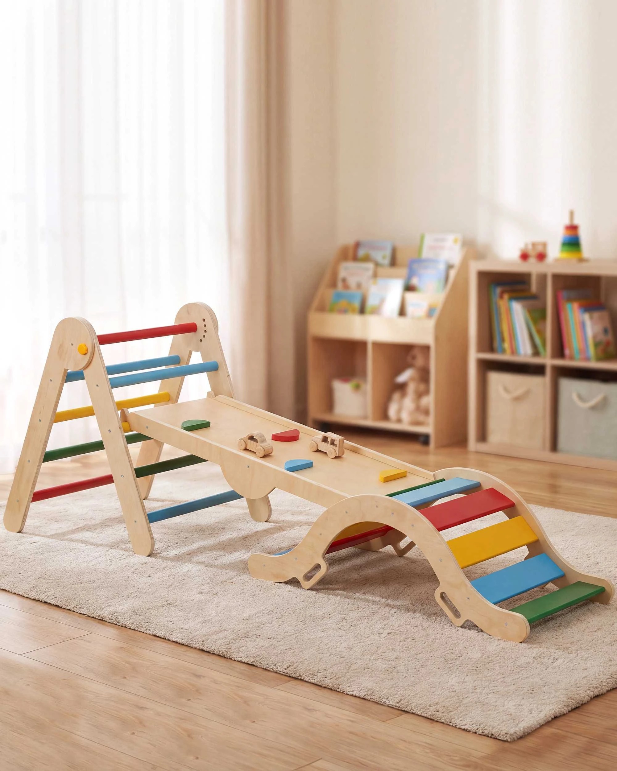 2 PlayPals 6-In-1 Pikler Triangle Set Kids Montessori Wood Climb Play Set Toddler Climbing Gym, 2 of 9