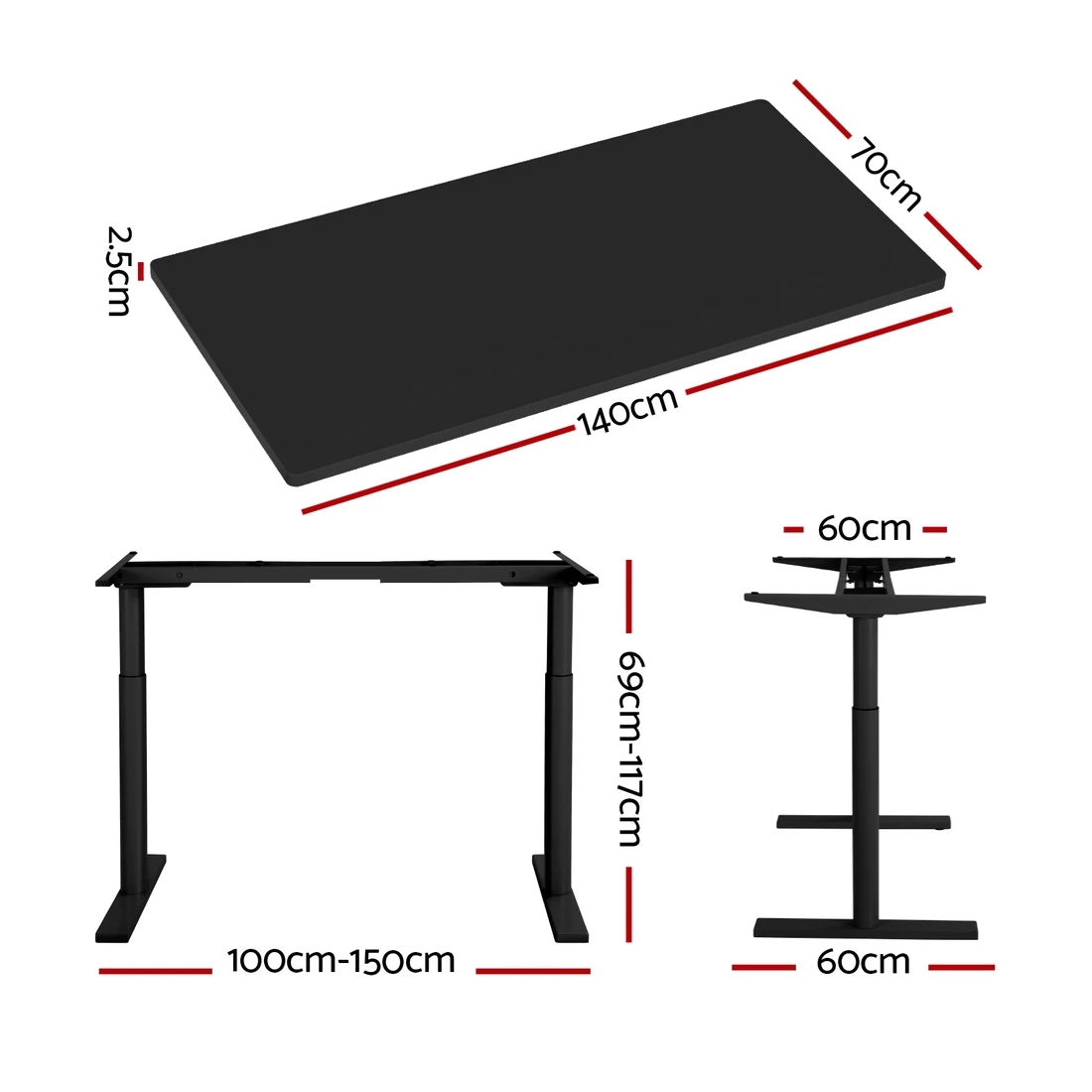 2 Artiss Standing Desk Motorised Electric Dual Motor 140CM - Black, 2 of 6