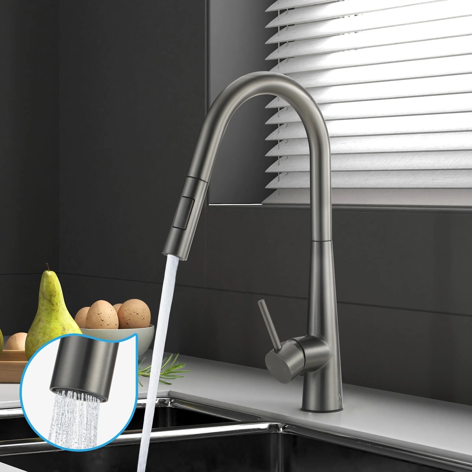 2 Welba Kitchen Mixer Tap Pull Out Faucet 2-Mode Sink Basin Swivel - Grey, 2 of 3
