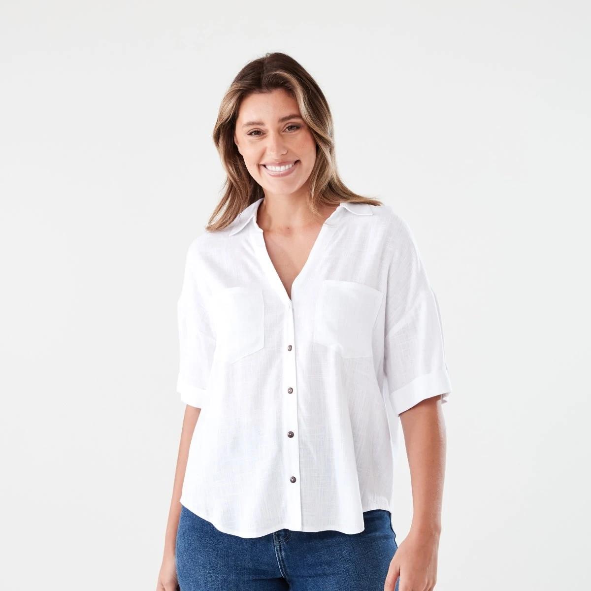 1 Short Sleeve Roll Sleeve Tab Shirt WHITE, 1 of 6