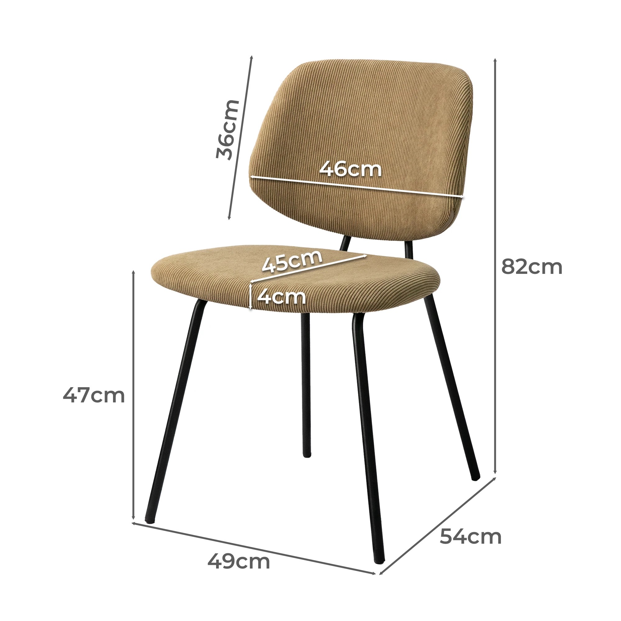 3 Levede 4x Dining Chairs Vintage Retro Soft Corduroy Kitchen Padded Seat Khaki - Khaki, 3 of 7