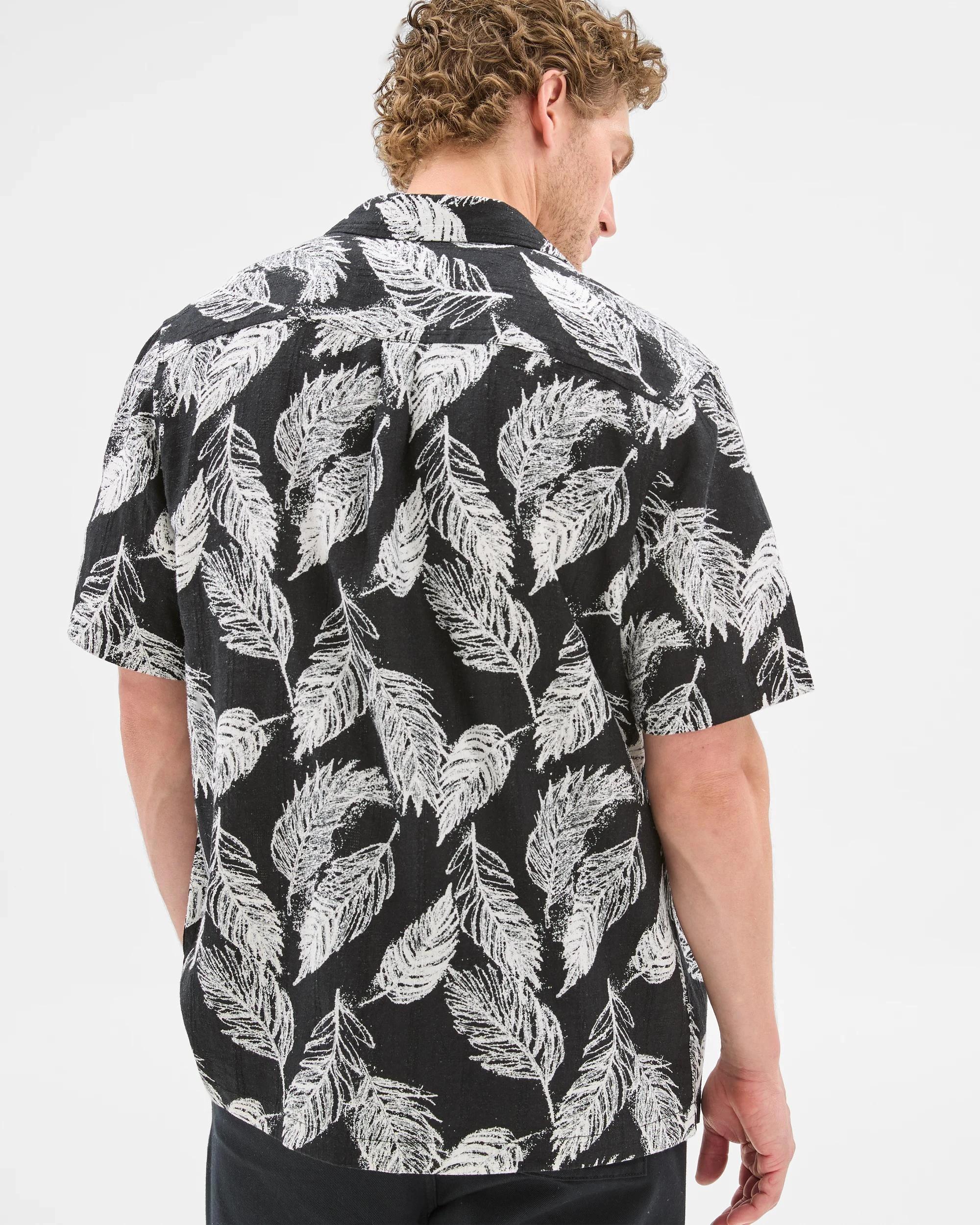 3 Target Linen Blend Short Sleeve Print Shirt BLACK, 3 of 6