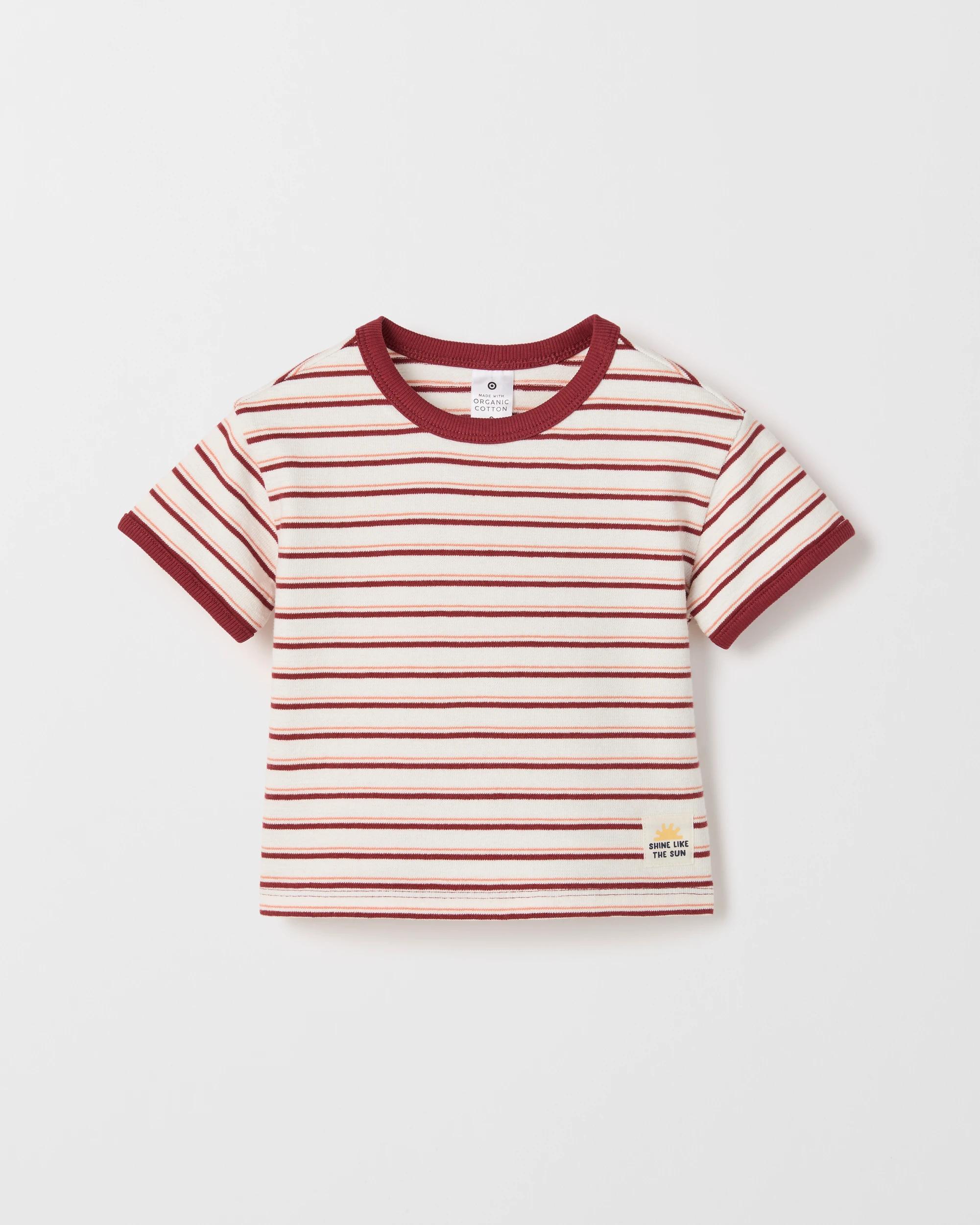 1 Target Baby Organic Cotton Striped Crepe Jersey T-Shirt RED STRIPE, 1 of 2