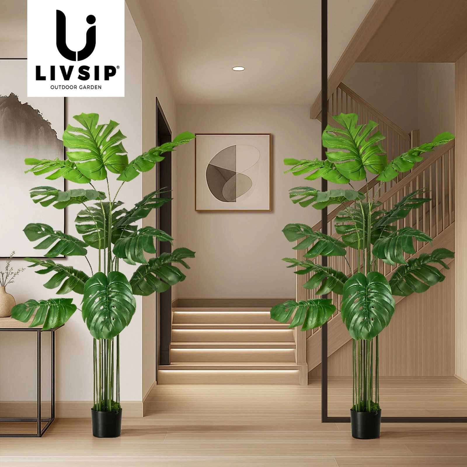 6 Livsip 2 Pack Artificial Tree 150cm Potted Faux Monstera Deliciosa Plant, 6 of 9