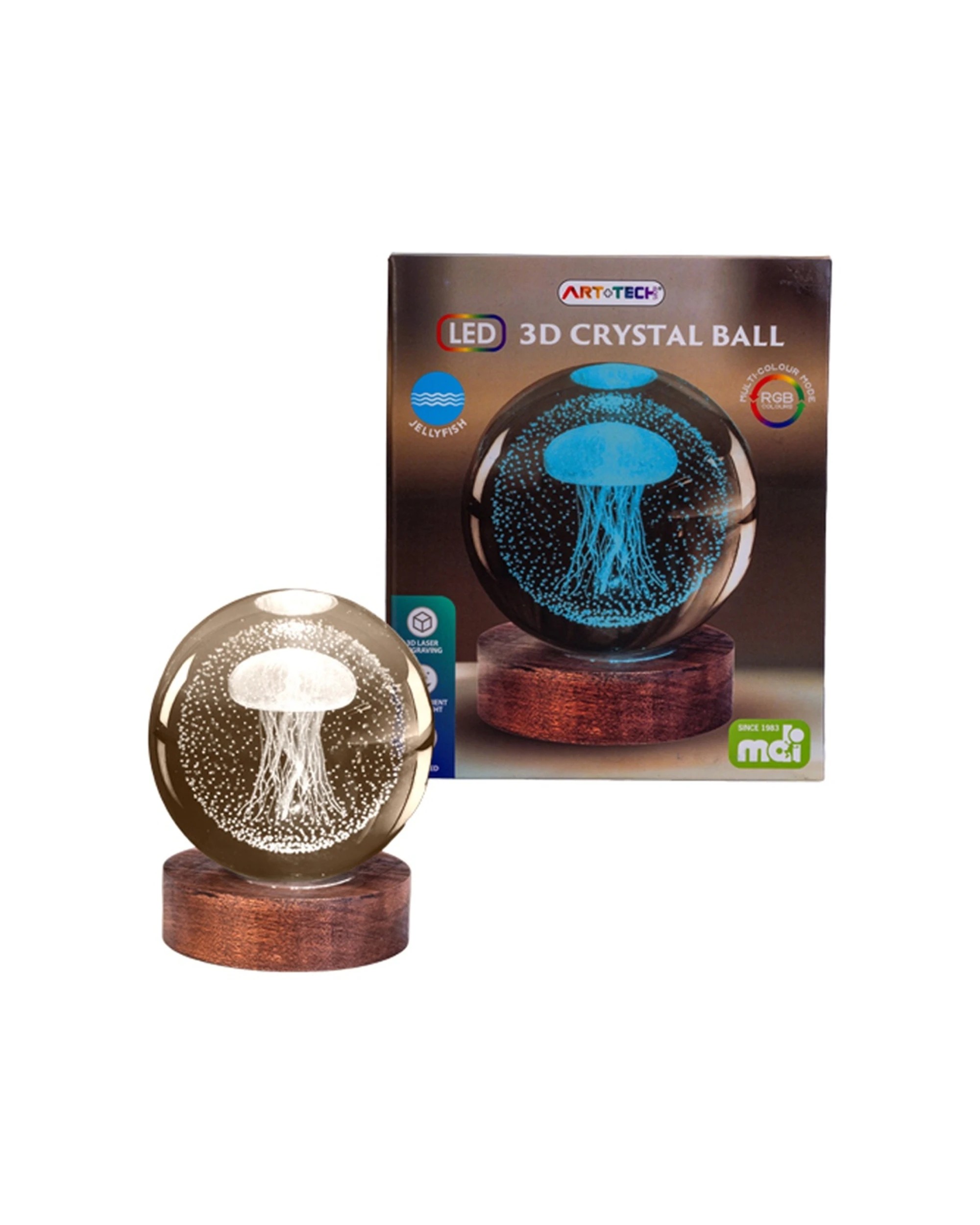 2 Art Tech 3D Crystal Ball Colour Changing Lamp USB Powered Jellyfish - Multi, 2 of 2