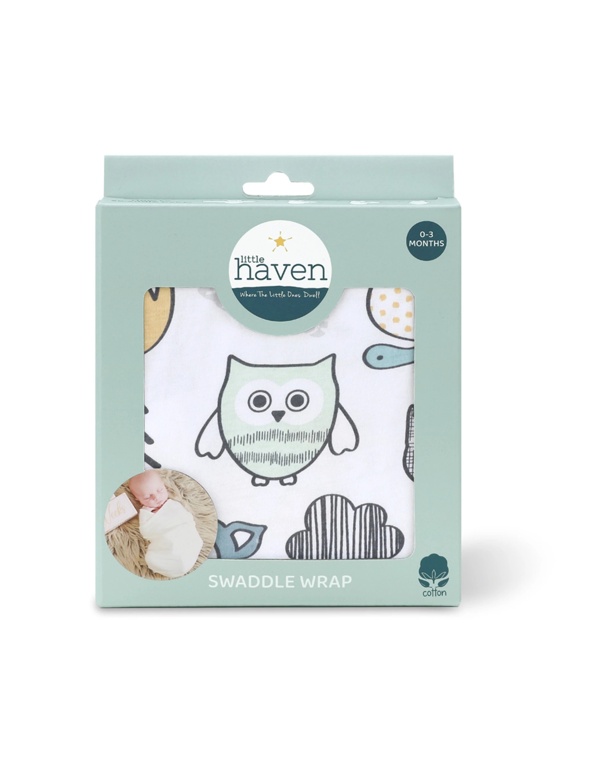 2 Little Haven Cotton Hooded Swaddle Woodland Soft Baby Wrap 0-3 Months Stretchy - Multi, 2 of 3