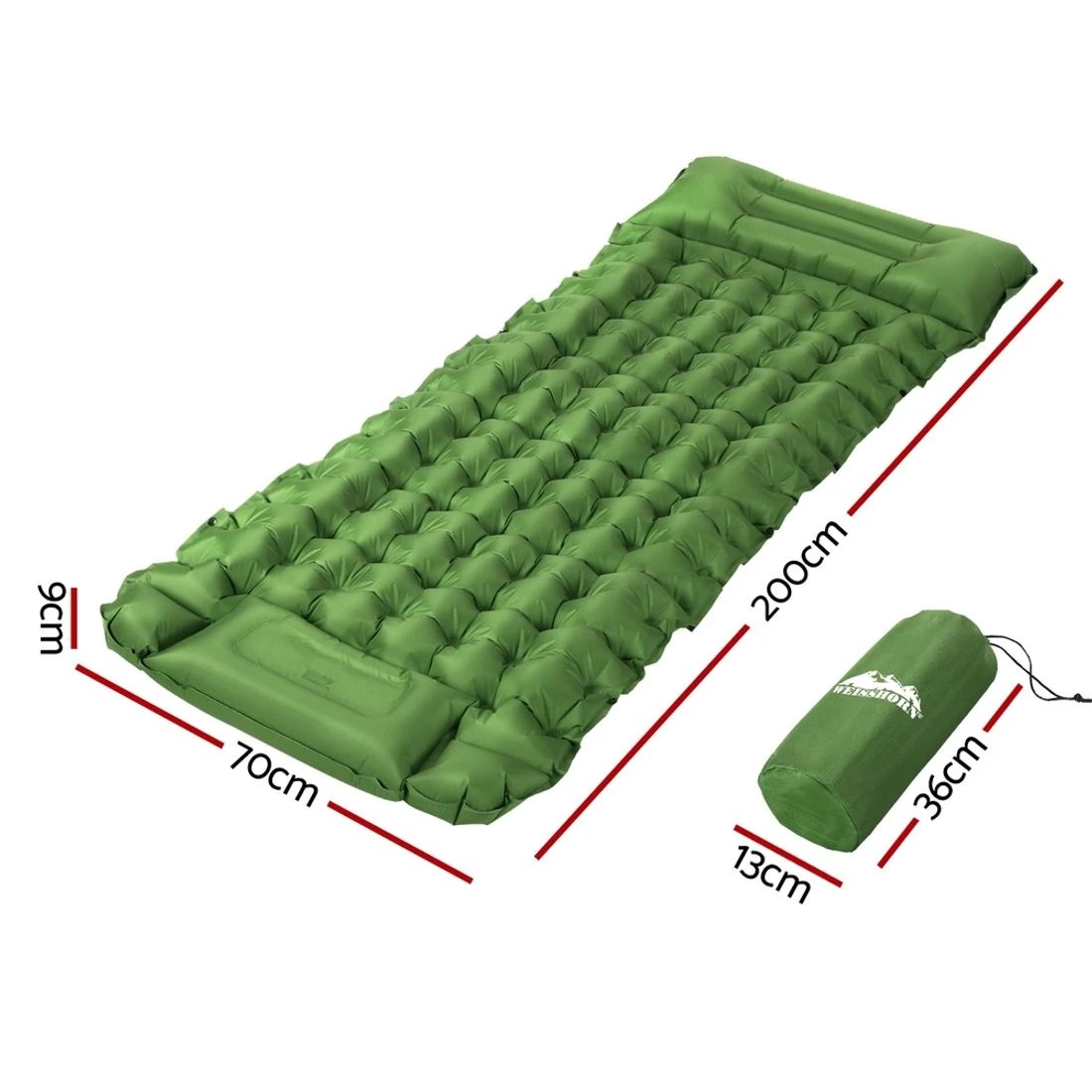 2 Weisshorn Self Inflating Mattress Camping Sleeping Mat Air Bed Pad Single Pillow - Green, 2 of 6