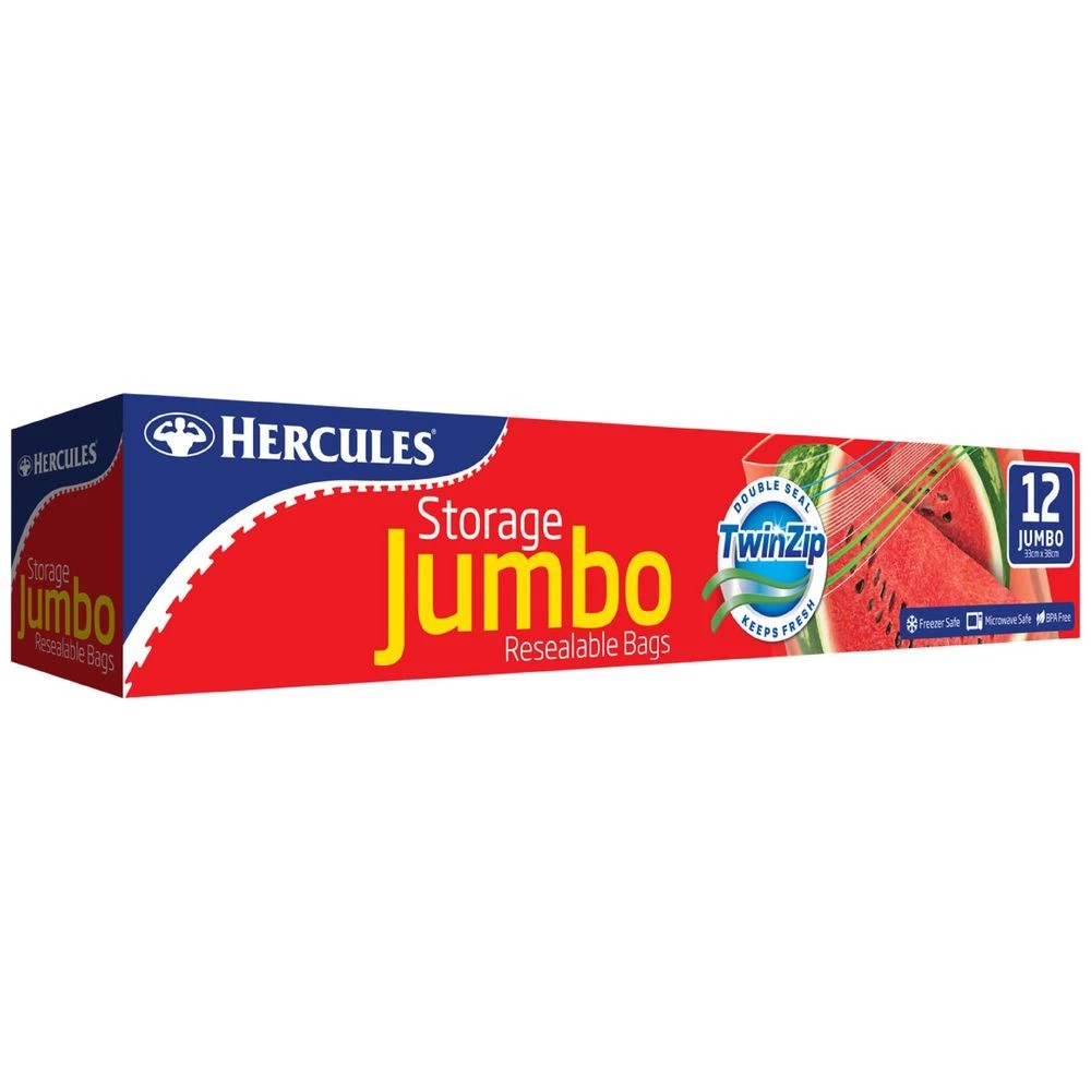1 Hercules Twin Zip Storage Bags Jumbo 12 Pack, 1 of 1