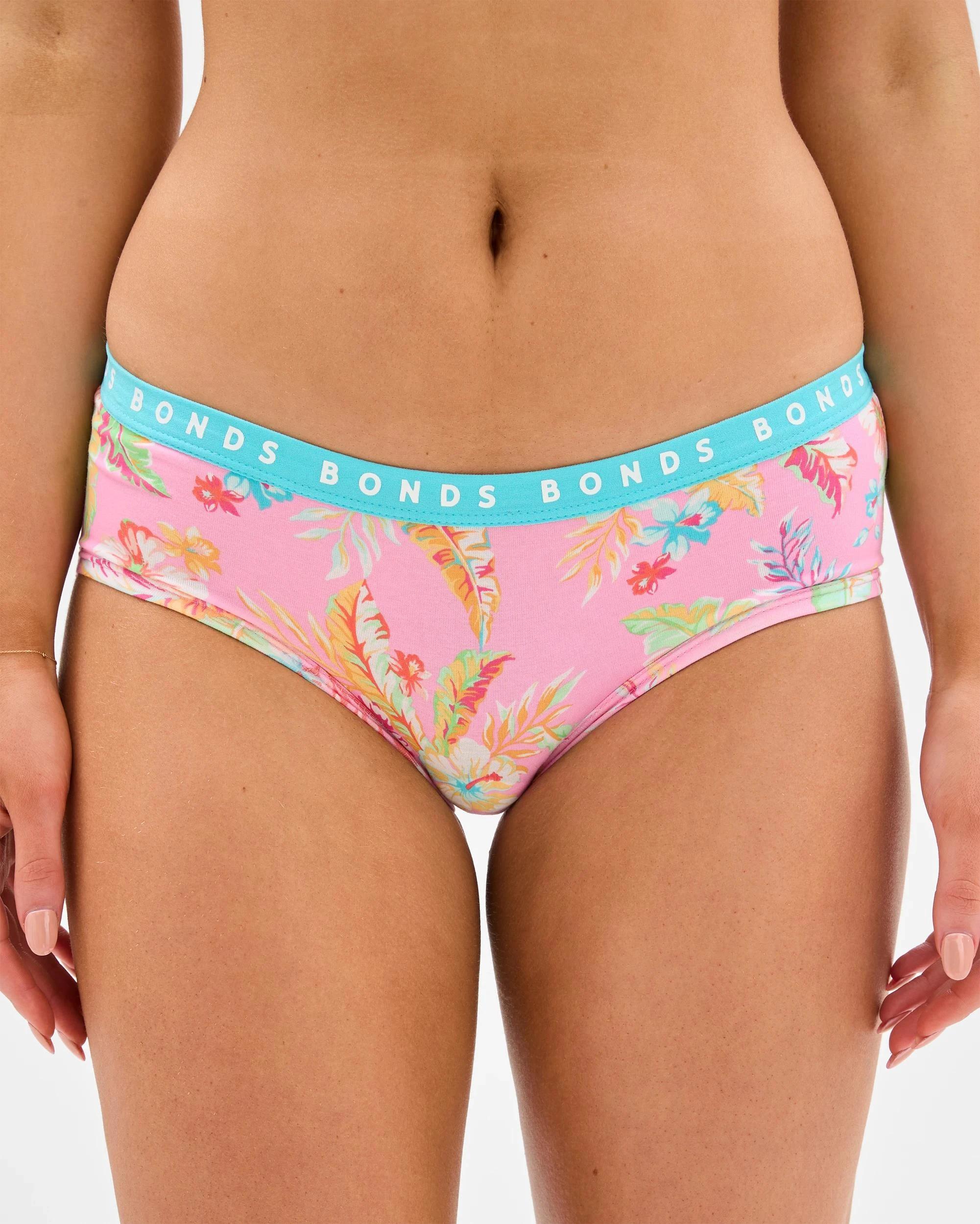 2 Womens Hipster Boyleg Briefs 2 Pack - Bonds PINK FLORAL/BLUE, 2 of 4
