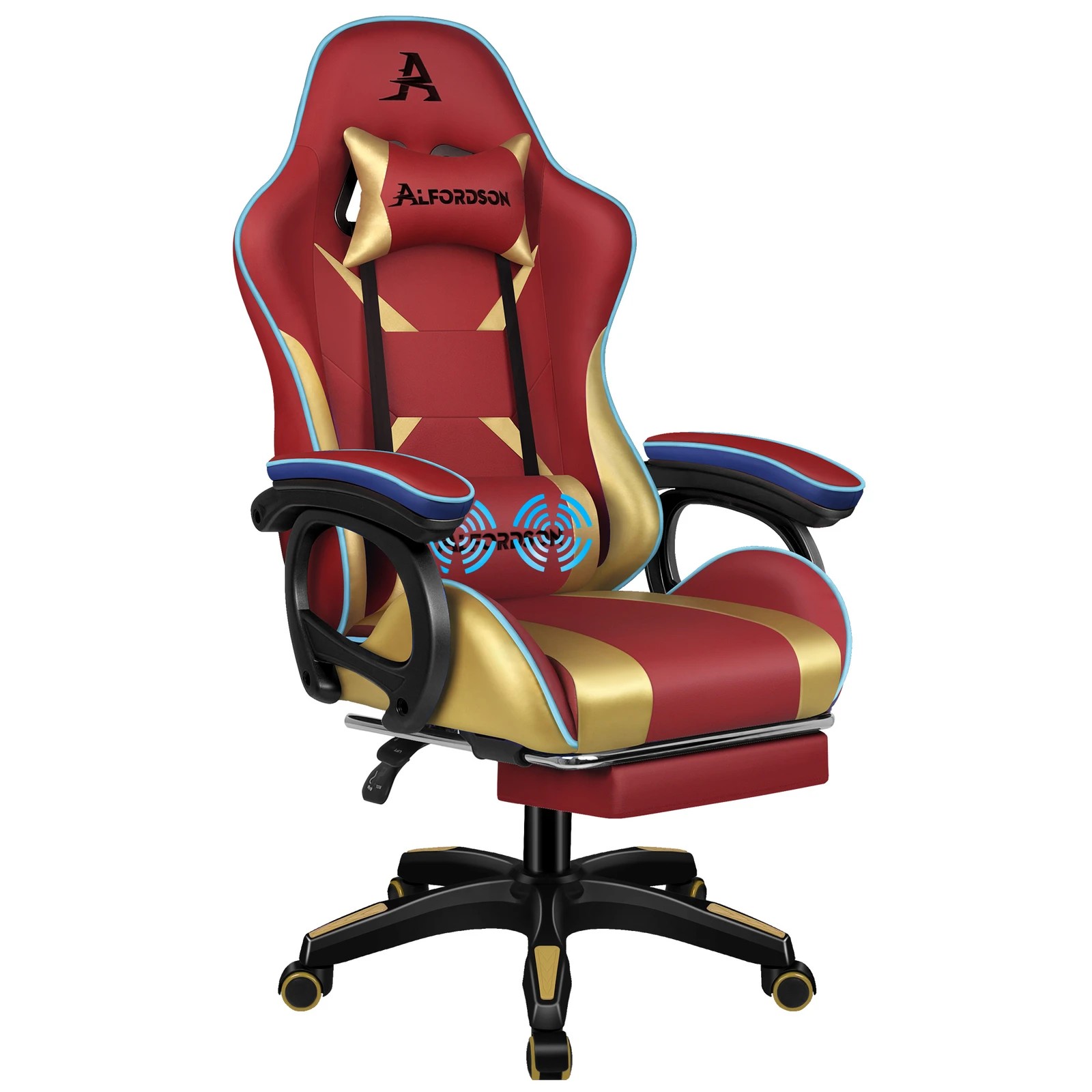 1 Alfordson Gaming Office Chair Racing Massage Computer Seat Footrest Leather - Red, 1 of 10