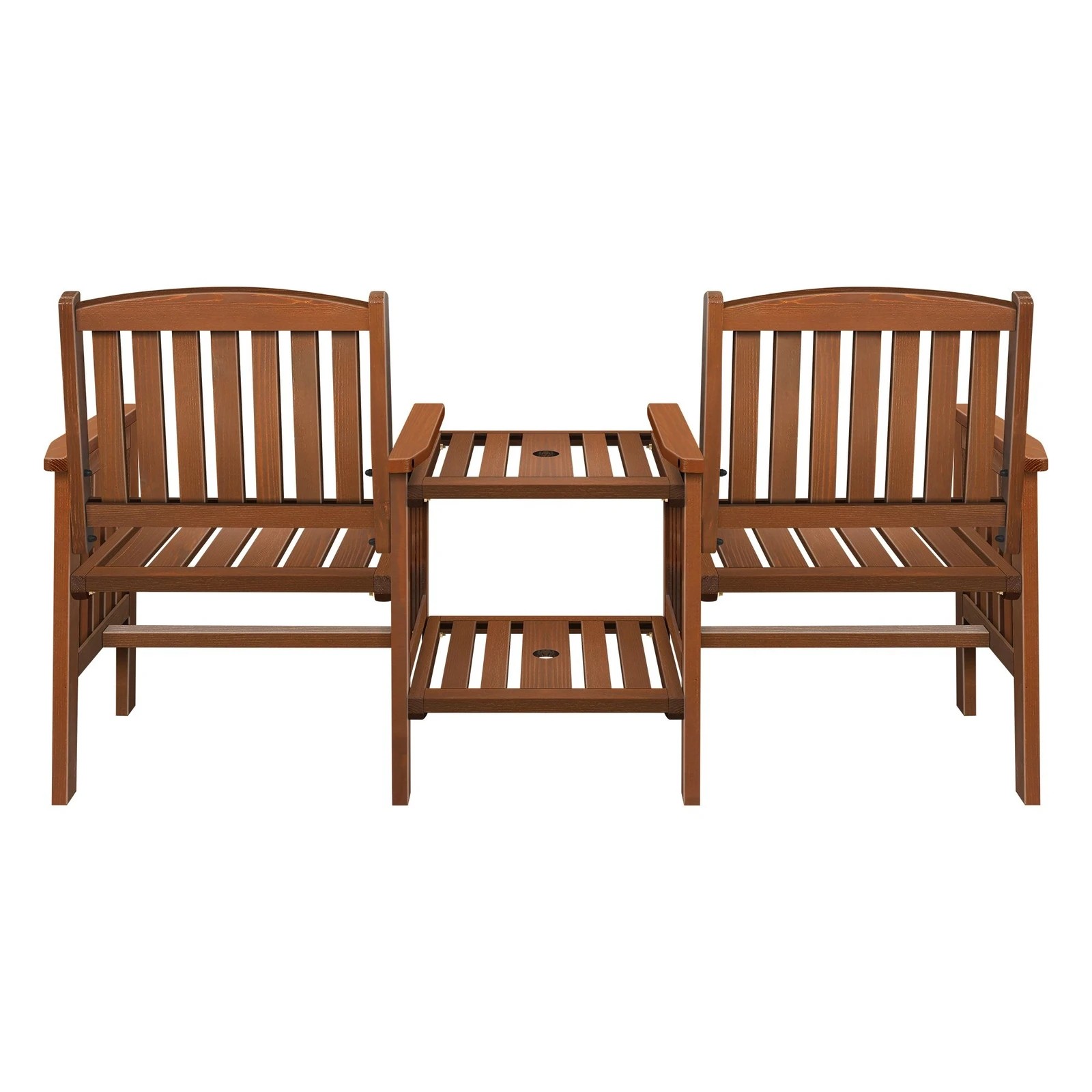 6 Alfordson Outdoor Garden Bench Wooden Loveseat Patio Chairs Table Set - Brown, 6 of 9