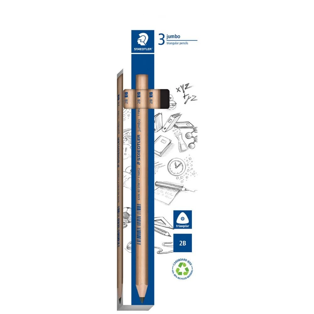 1 Staedtler Natural Jumbo Triangular Graphite Pencils 2B 3 Pack, 1 of 2