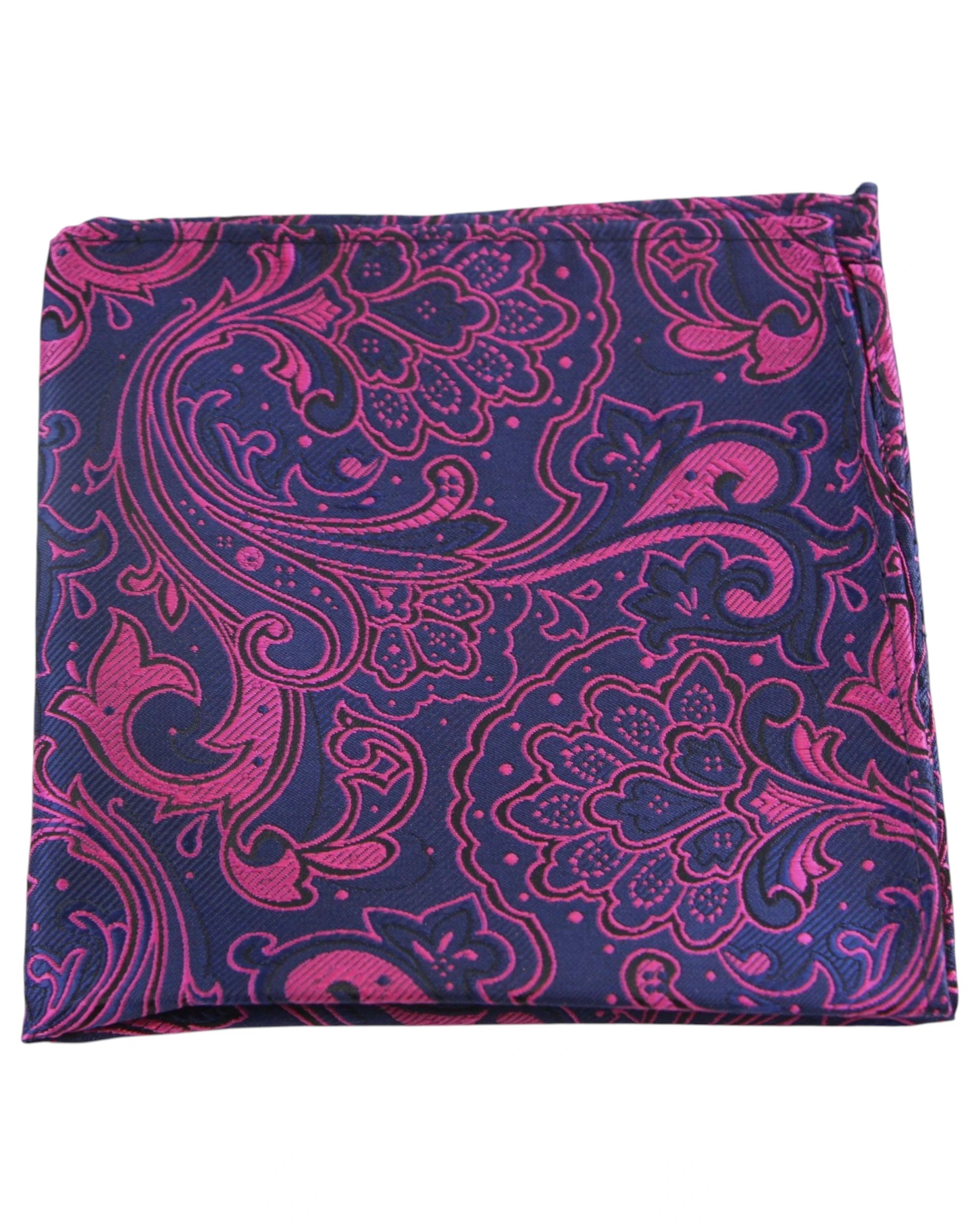 1 Zasel Mens Navy & Magenta Boho Paisley Silk Pocket Square - Multi, 1 of 3