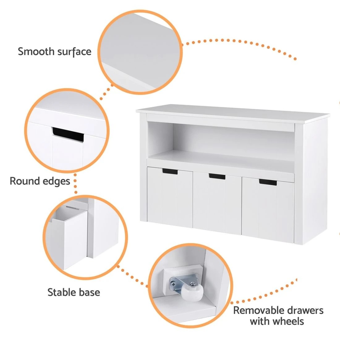 8 Keezi Kids Bookshelf 3 Drawers Storage Children Bookcase Toy Organiser Display - White, 8 of 8