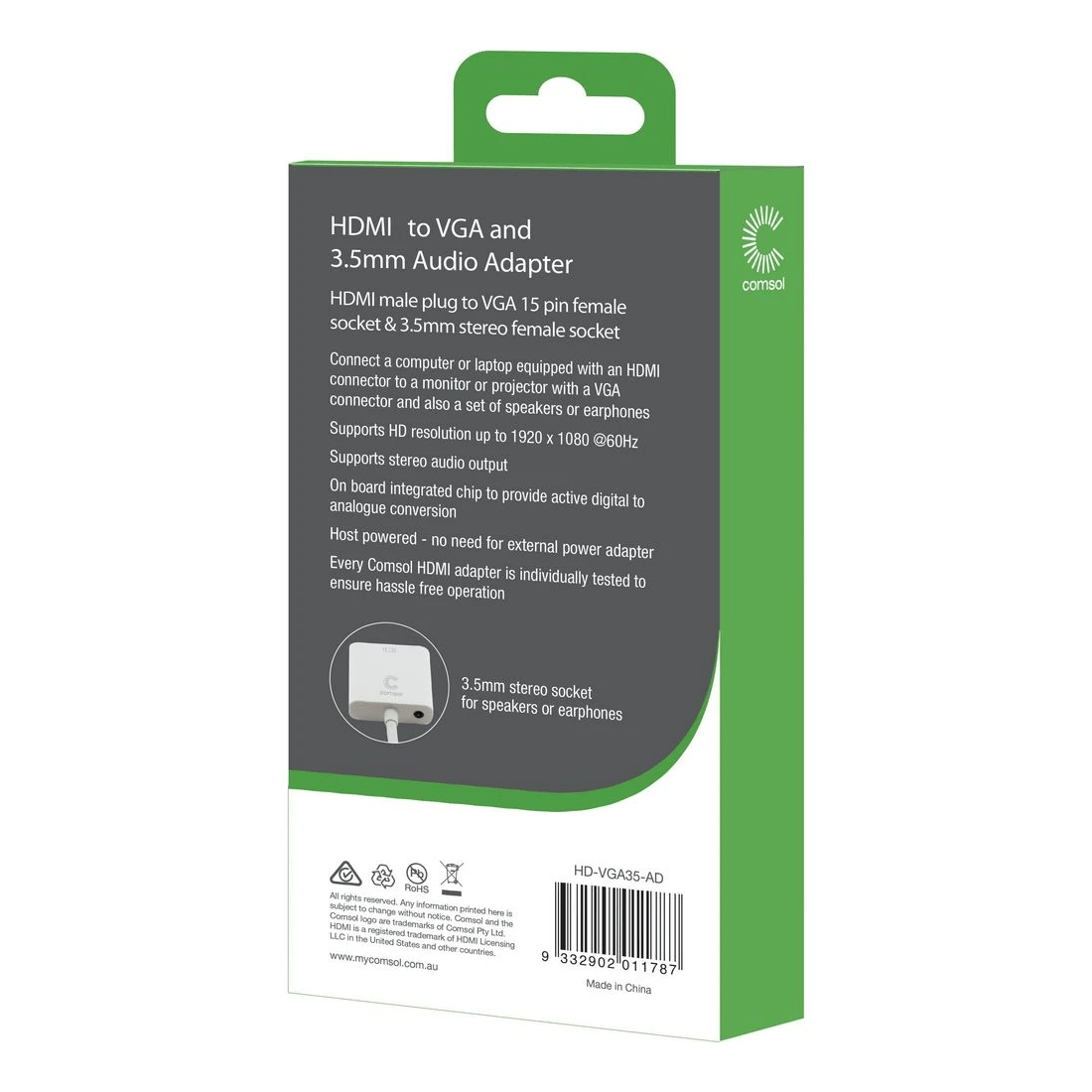 4 Comsol Male HDMI to Female VGA and 3.5mm Audio Adaptor, 4 of 5