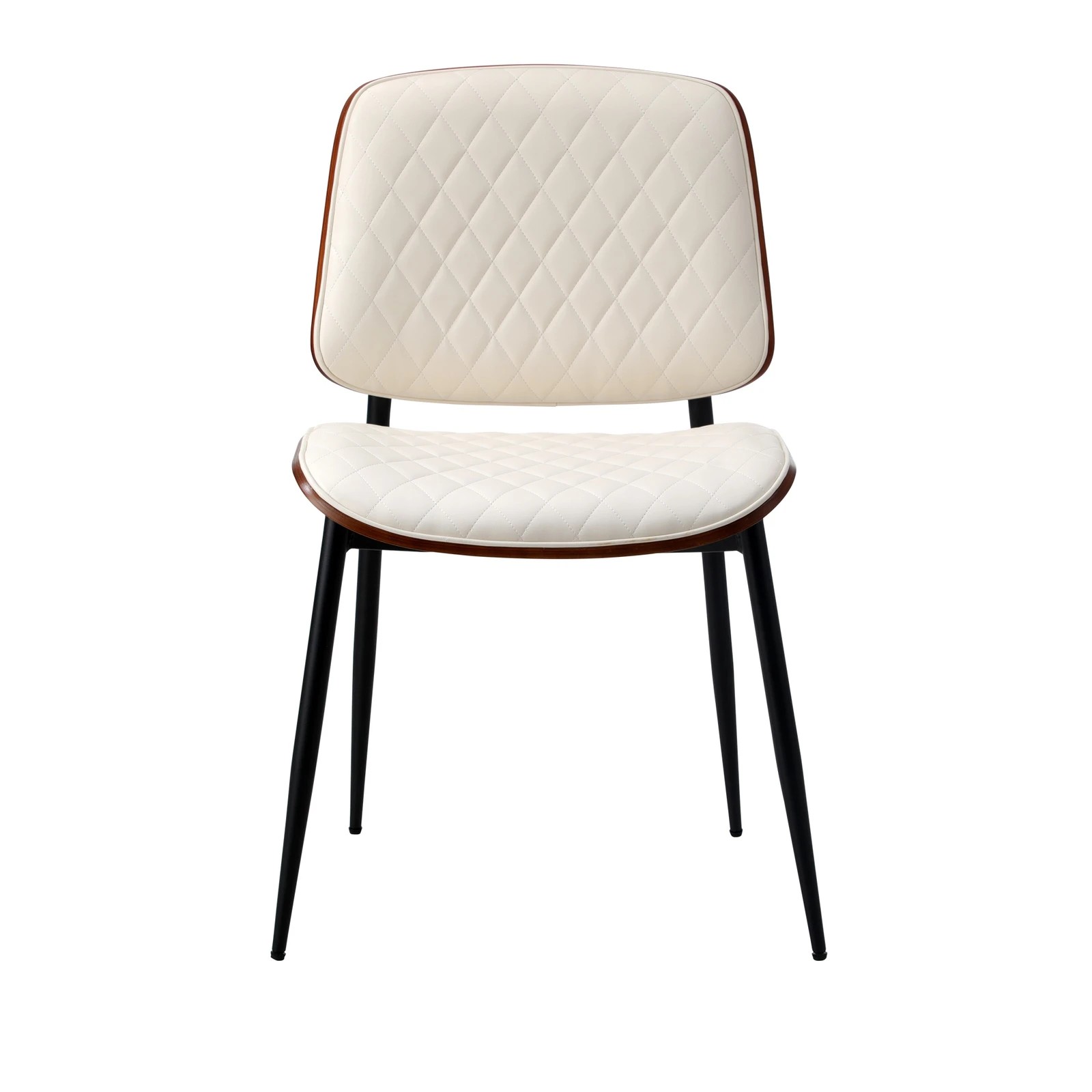 7 Oikiture 2x Dining Chairs Retro Faux Leather Solid Beech Wood Metal Legs
 - White, 7 of 10