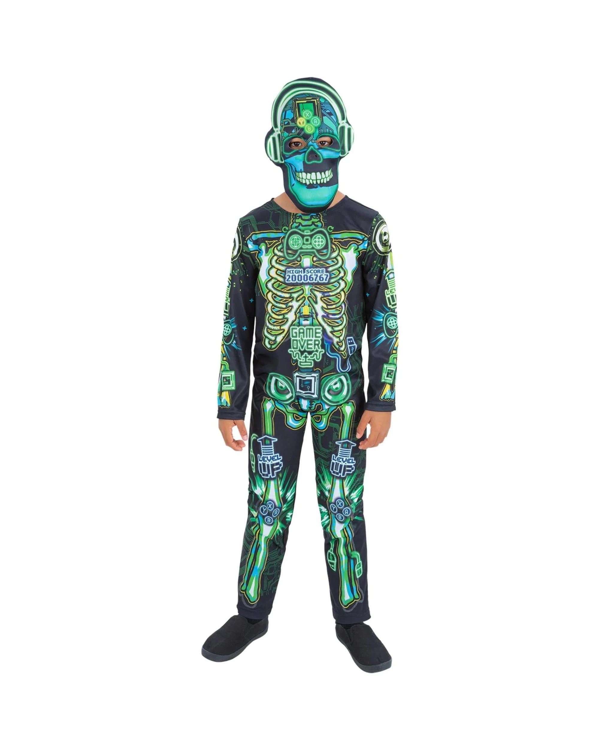 1 Glow in the Dark Skeleton Gamer Child Costume Size S 4-6 Years, 1 of 3