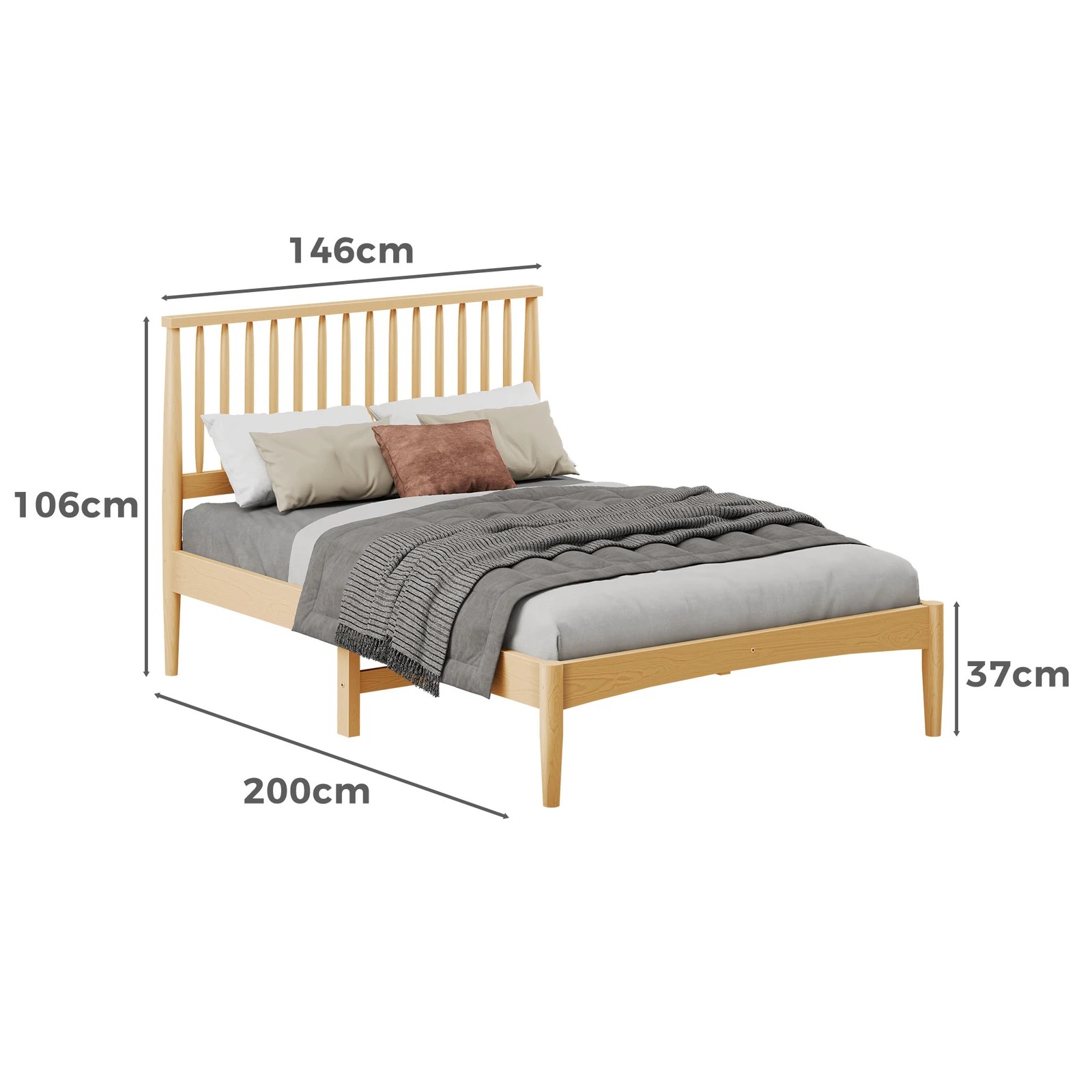7 Alfordson Bed Frame Wooden Double Size Timber Base Foundation Caelus - Natural, 7 of 10