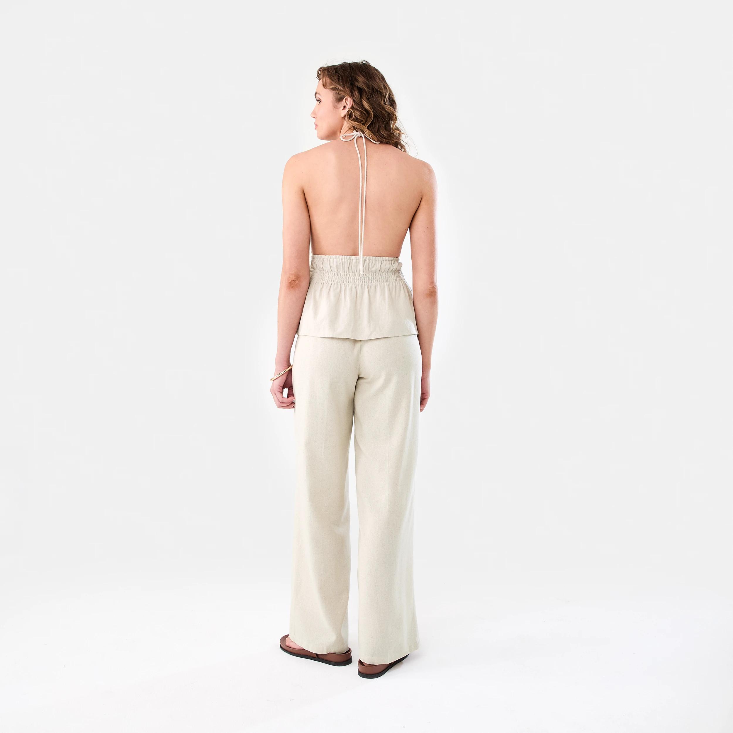 4 Linen Blend Fold Over Pants Natural, 4 of 6