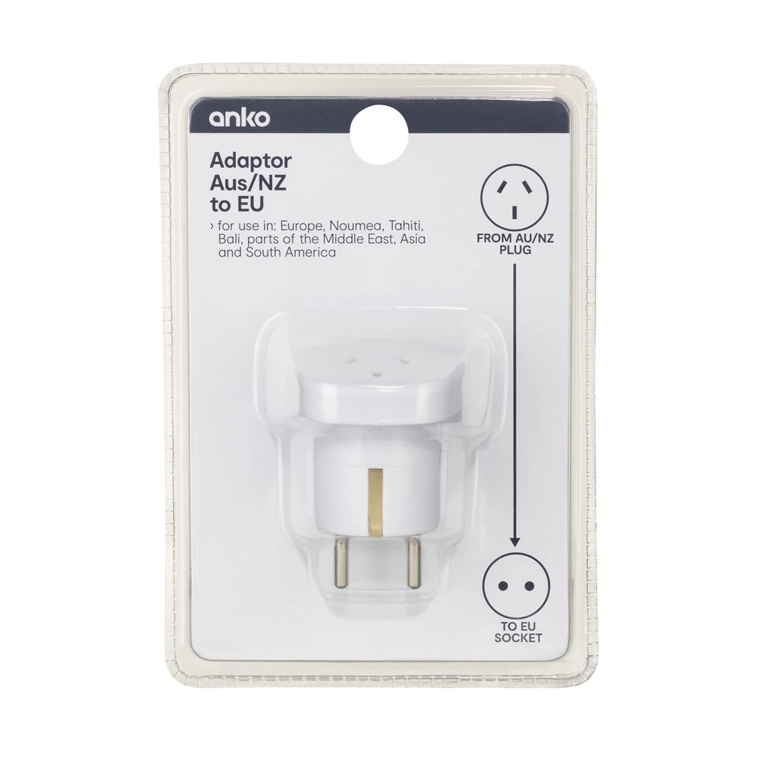 1 Adaptor - AU/NZ Plug to EU Socket - Double Round Pins, 1 of 3