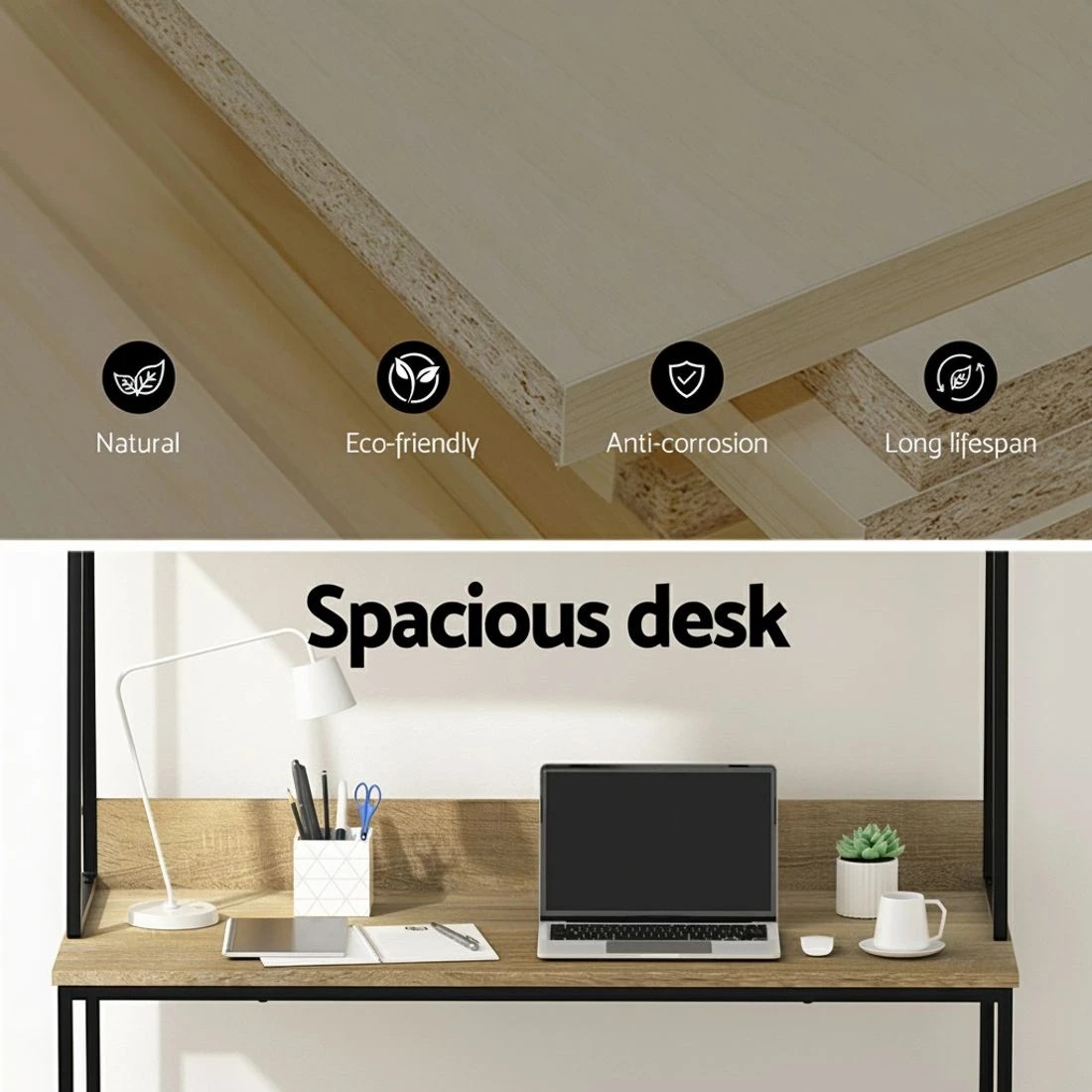 4 Artiss Computer Desk Bookshelf Storage 100CM Oak - Brown, 4 of 5