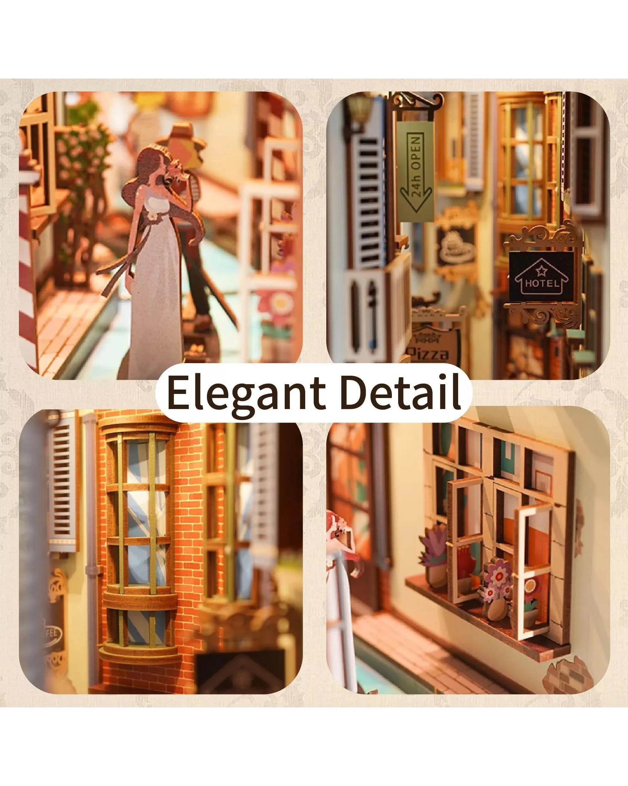 4 Tonecheer 3D Wooden Puzzle DIY Book Nook Kit - Travel in Venice, 4 of 8