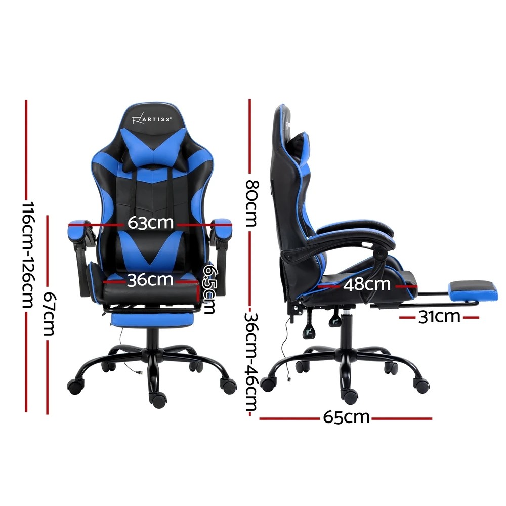 2 Artiss 2 Point Massage Gaming Office Chair Footrest - Multi, 2 of 5