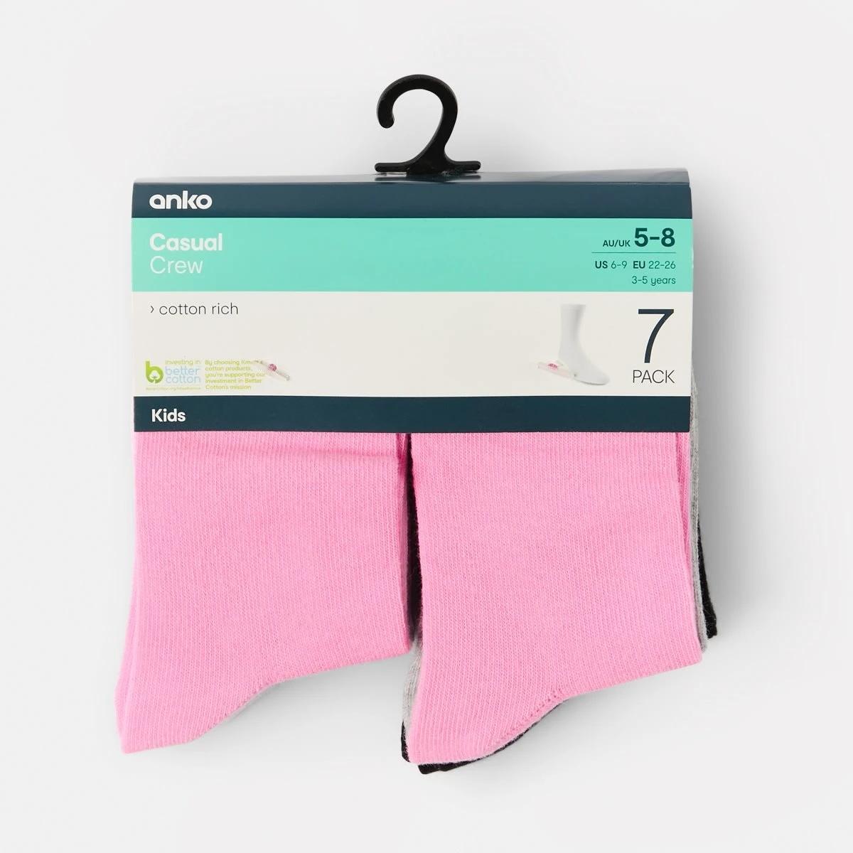 3 7 Pack Crew Socks PINK MULTI, 3 of 3