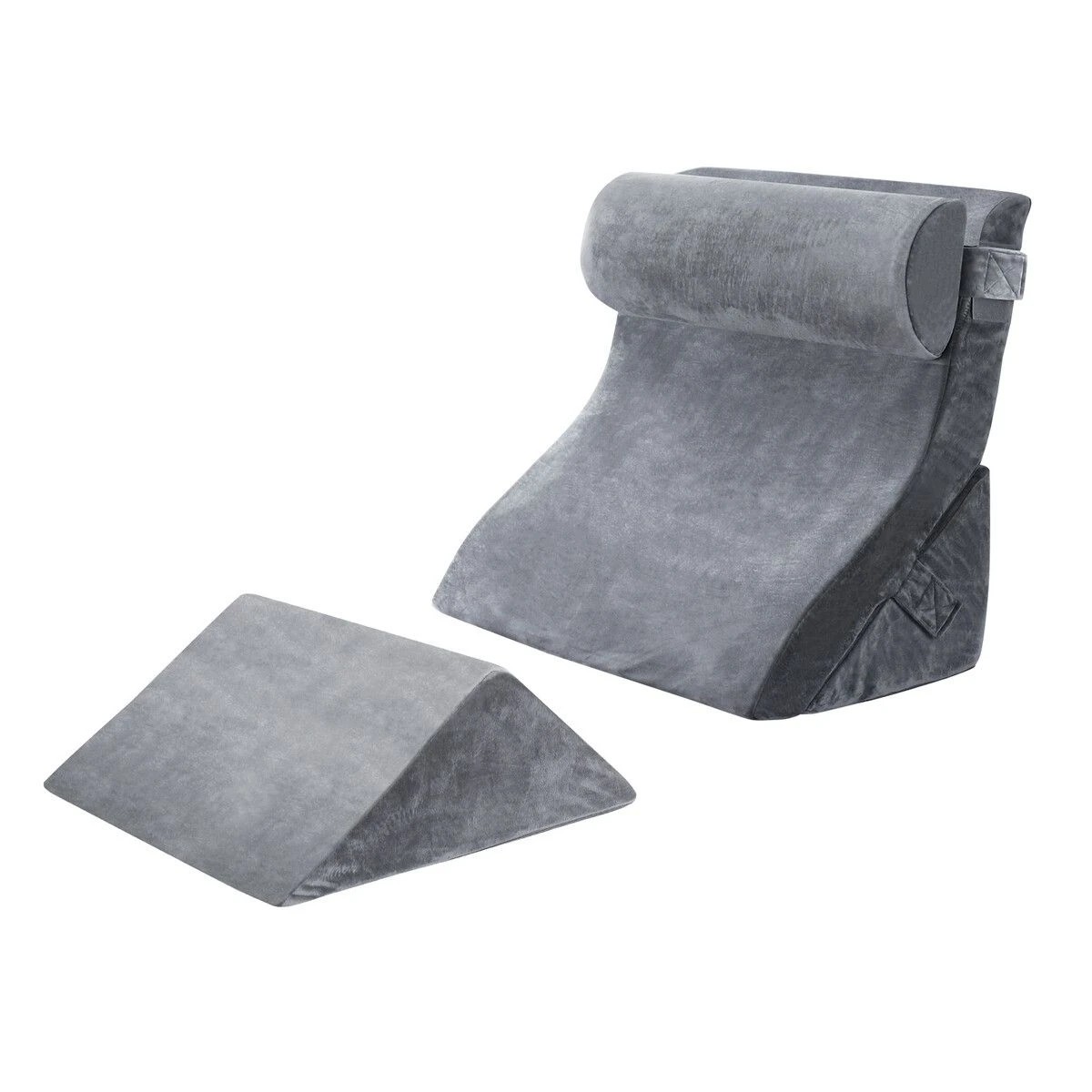 3 LUXDREAM 4 Pcs Bed Wedge Pillow Set Neck Back Head Leg Support Velvet Fabric Adjustable Triangular Cushion Memory Foam, 3 of 3