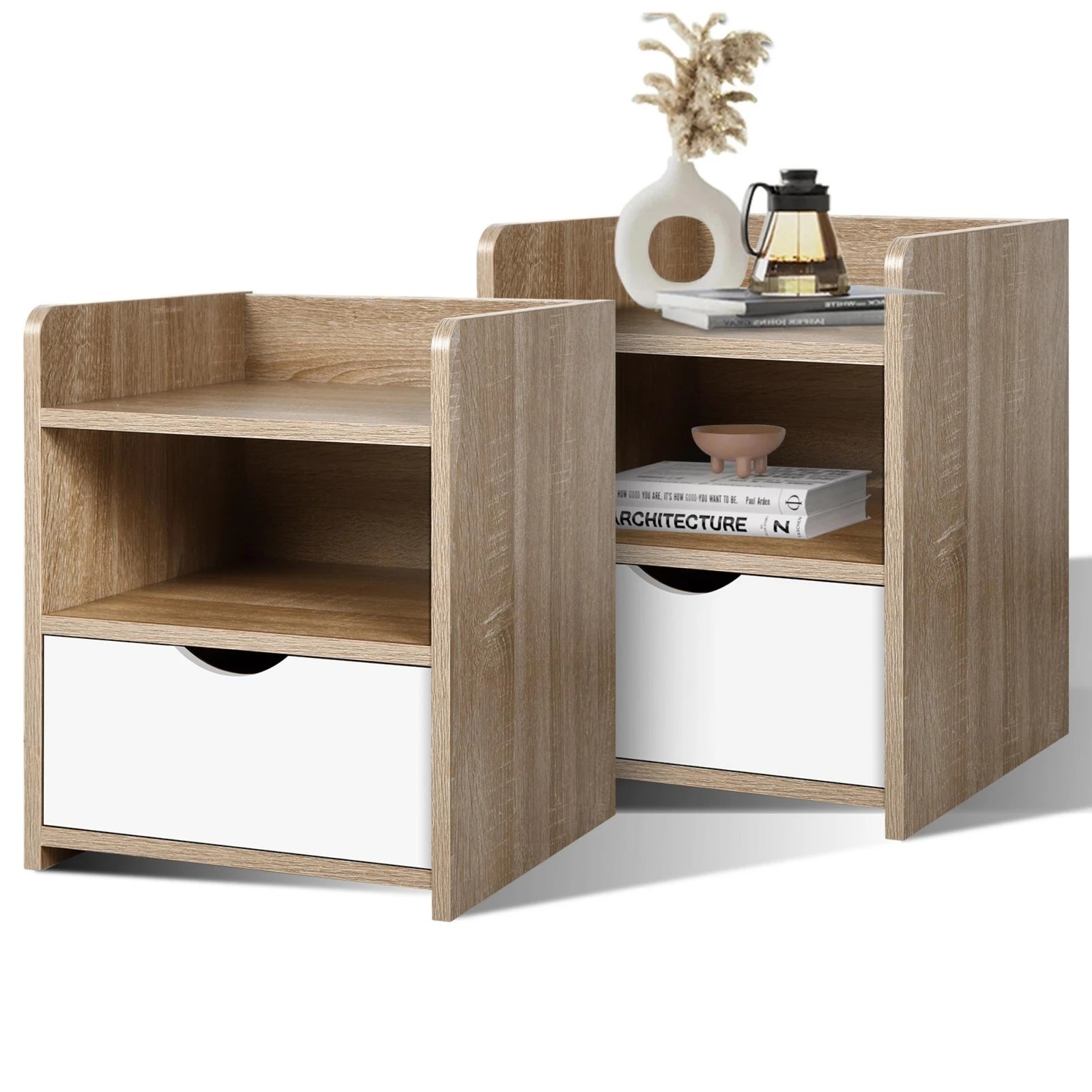 1 Alfordson 2x Bedside Table Nightstand Storage 1 Drawer - Oak, 1 of 10